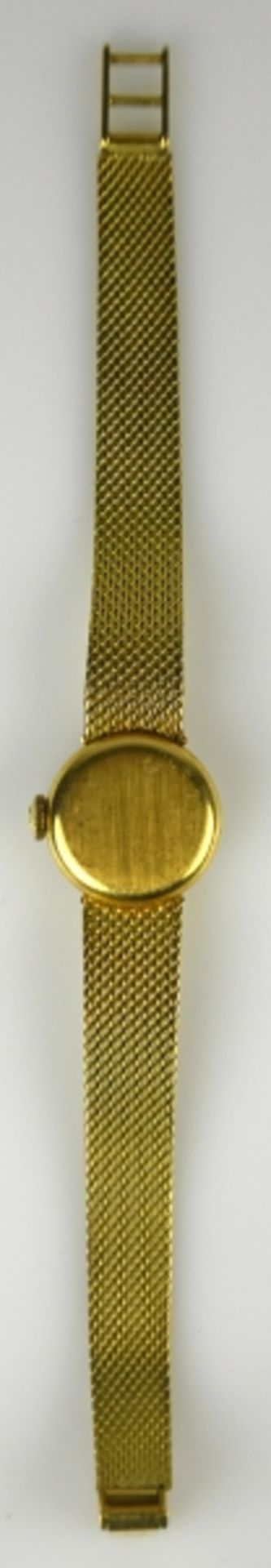 DAMENARMBANDUHR Omega, Handaufzug, kleines, rundes Gehäuse und Band mit Klappschließe, Gelbgold - Bild 3 aus 3