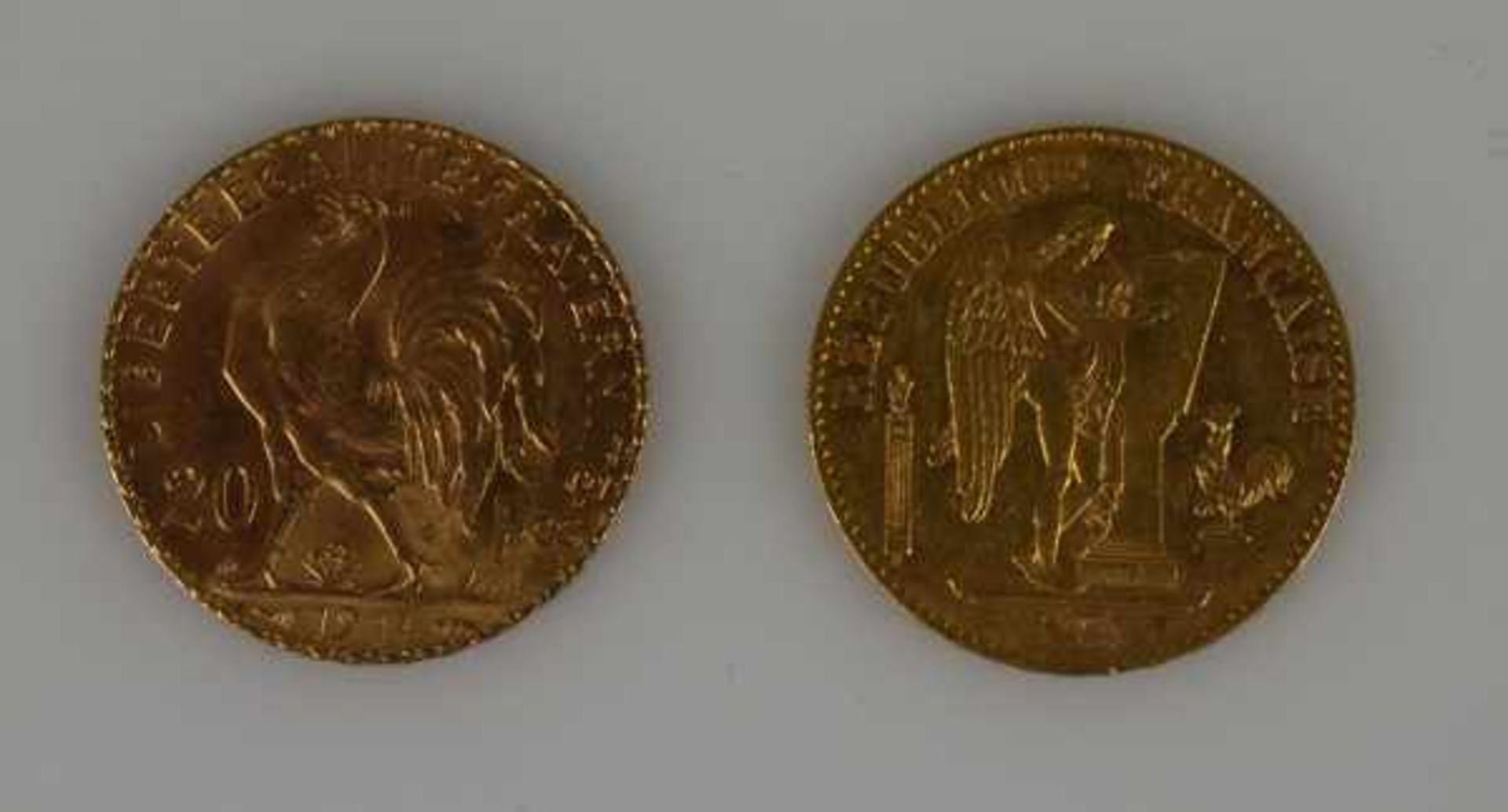 2 GOLDMÜNZEN 20 Fr. (Franc) Frankreich, 1893, 1914, gesamt 12,8g