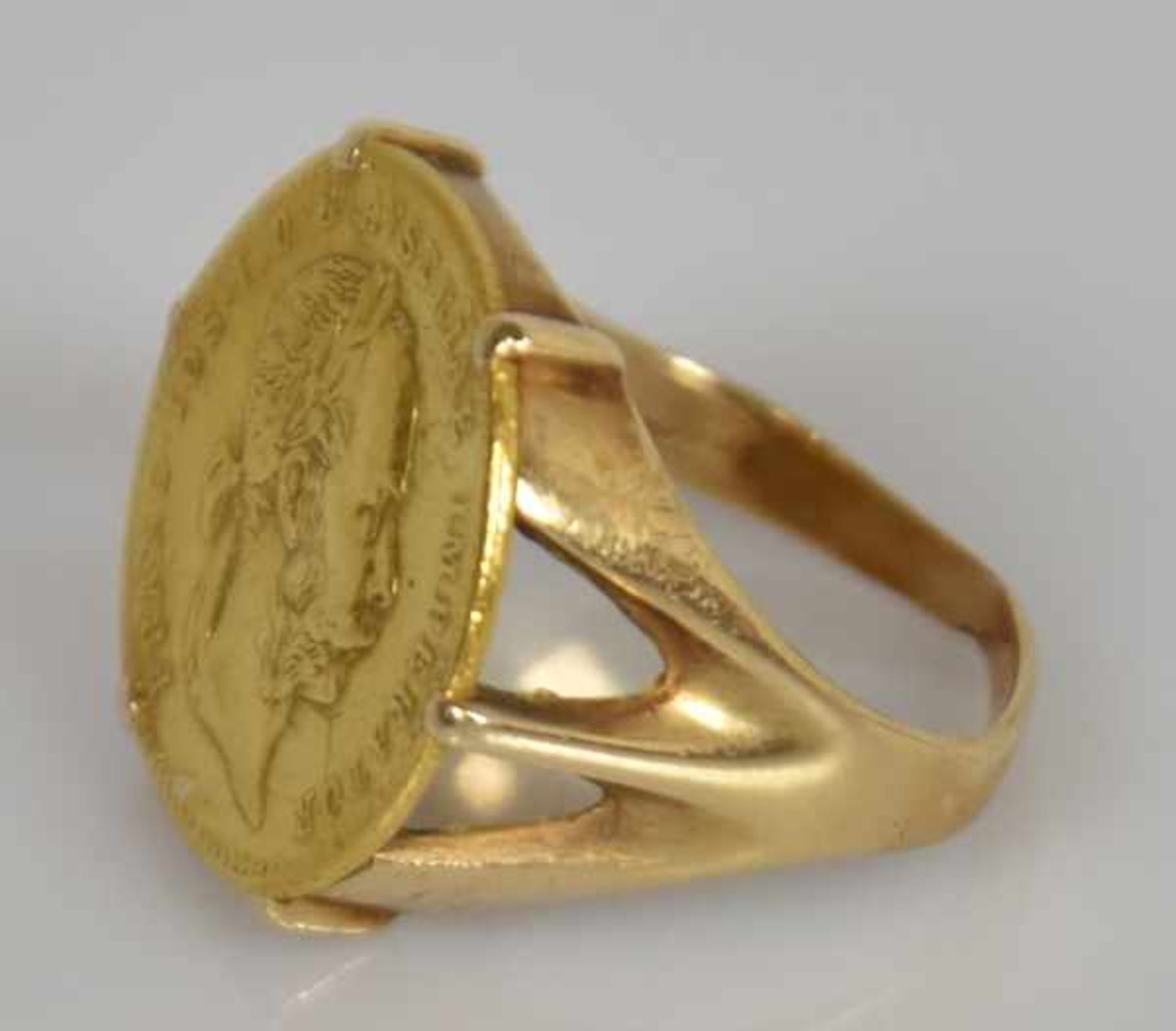 MÜNZRING Goldmünze Franz Josef von Österreich, Nachprägung, in Goldfassung 14 ct, leicht verbogen, - Bild 3 aus 5