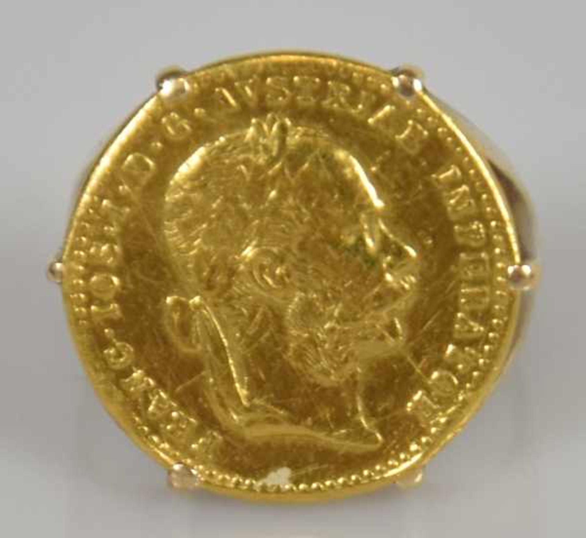 MÜNZRING Goldmünze Franz Josef von Österreich, Nachprägung, in Goldfassung 14 ct, leicht verbogen,