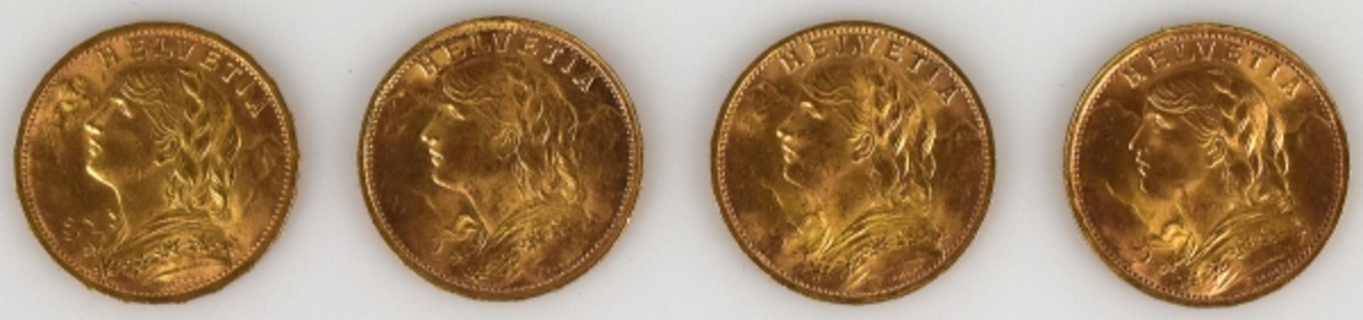 4 GOLDMÜNZEN 20 Fr. (Vreneli) Schweiz, 1930, 1935 (3x), gesamt 25,8g - Bild 2 aus 2