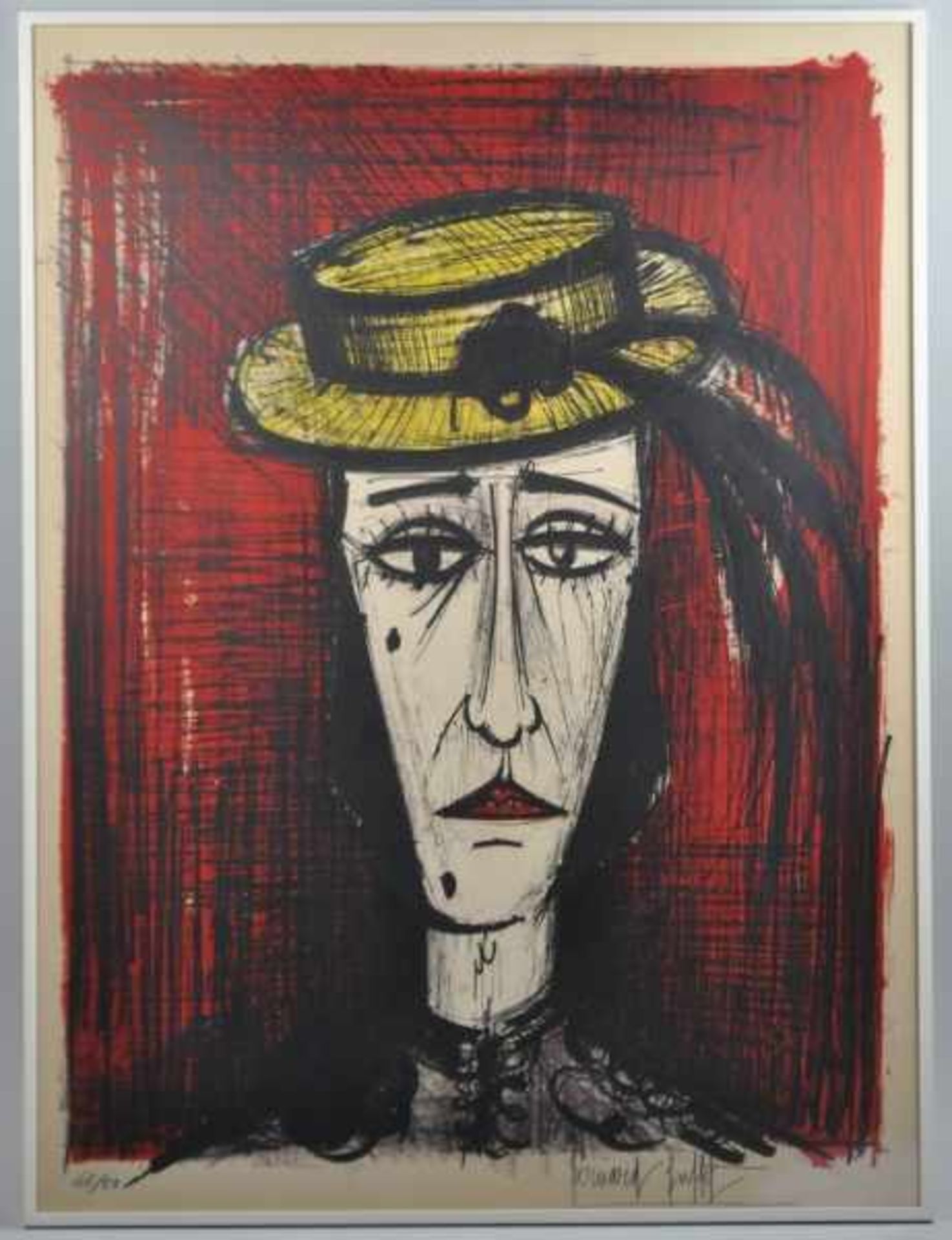 BUFFET Bernhard (1928 Paris - 1999 Tourtour) "Dame mit gelben Hut", Portrait, rechts unten signiert,