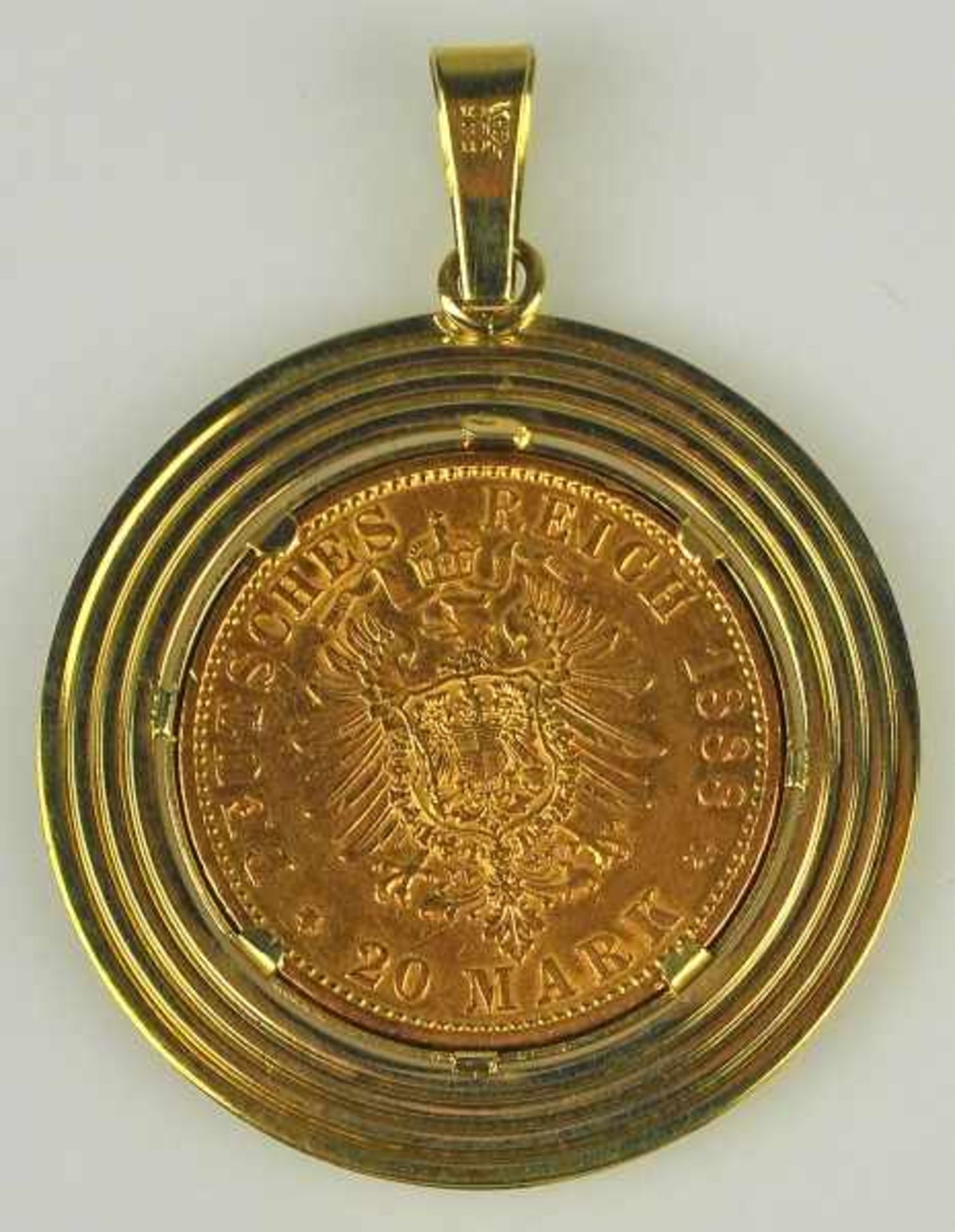 MÜNZANHÄNGER Goldmünze 20 Mark, Friedrich, Deutsches Reich 1888 in Goldfassung 14ct, gesamt 13,45g D - Bild 2 aus 2