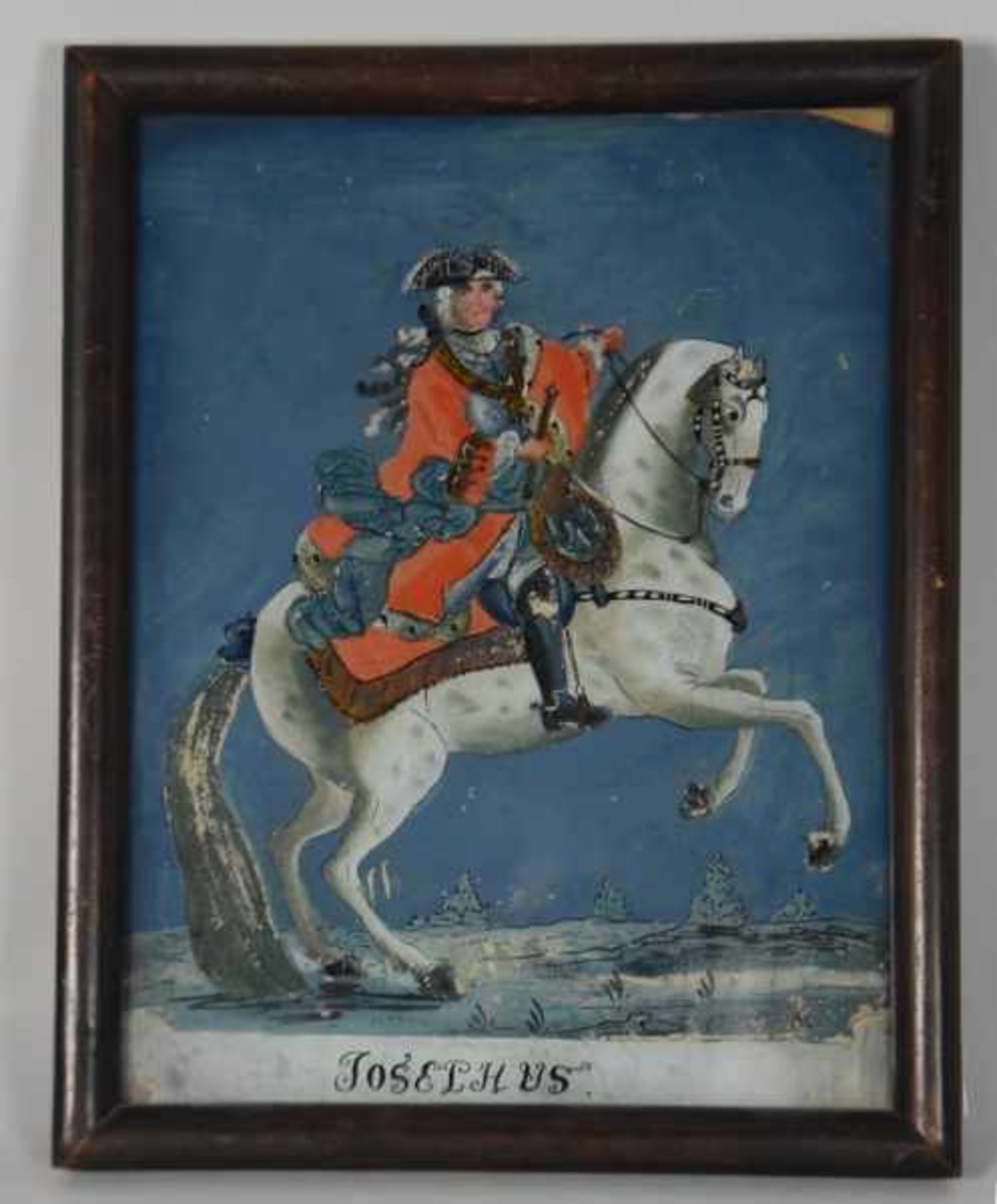 ZWEI HINTERGLASBILDER "Kaiser Joseph II." und "Friedrich der Große", je auf sich aufbäumendem - Image 3 of 4