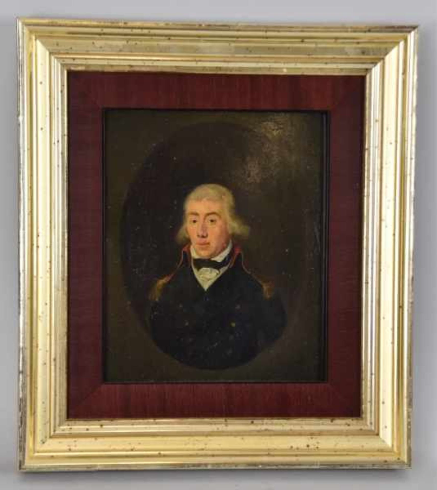 PORTRAITIST (19.Jh.) "Herr in Uniform" im Oval, Öl auf Platte, 25x21cm, R - Bild 2 aus 3