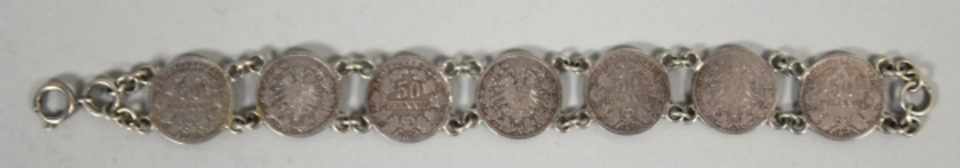 2 TEILE BURSCHENSCHAFT bestehend aus Armband mit 7 50-Pfennig Münzen u. farbiges Band mit Silber- - Image 2 of 3
