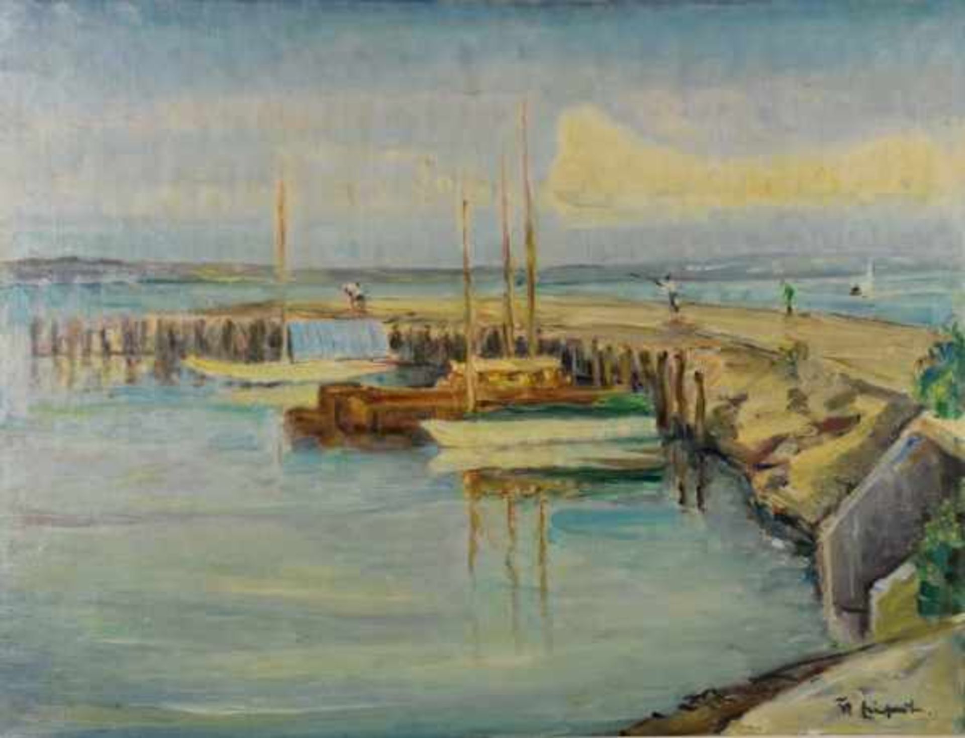 EINHART Karl (1884 - 1967 Konstanz) "Hafen am Bodensee" in warmen sommerlichem Licht, auf dem