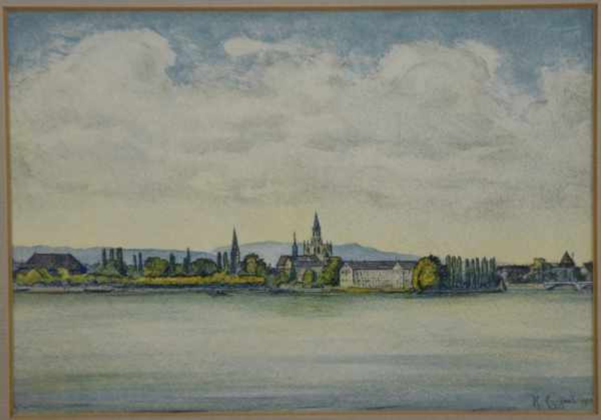 EINHART Karl (1884 - 1967 Konstanz) "Blick auf Konstanz von der Seeseite" mit Konzil, Münster u.