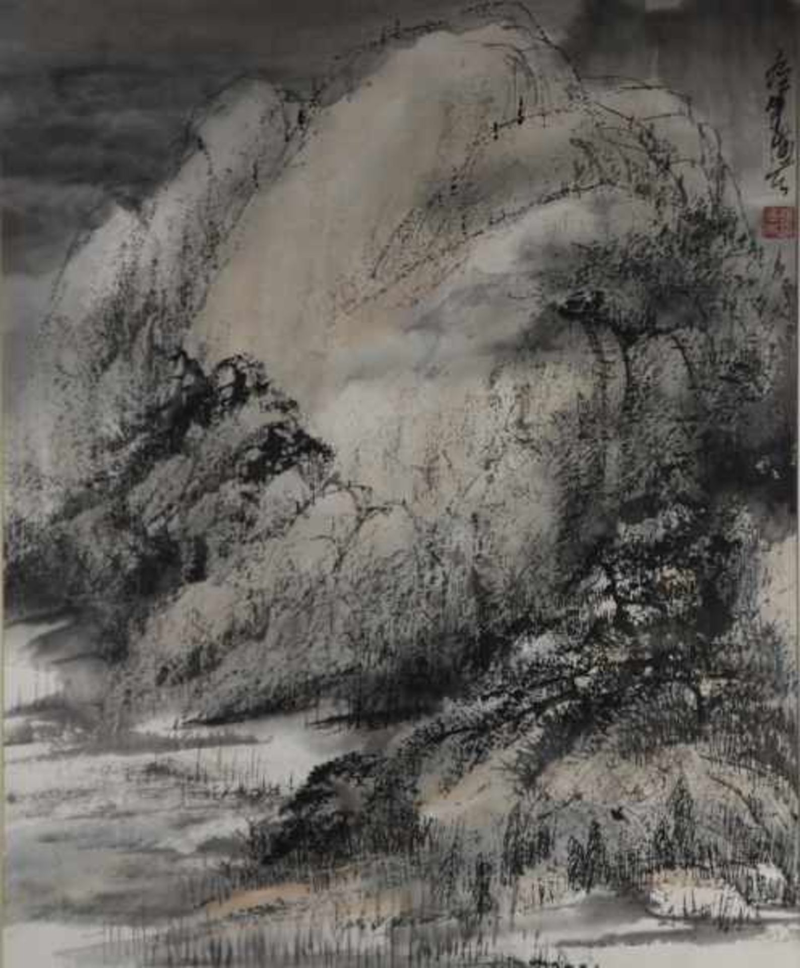 CHINESISCHER KÜNSTLER (20.Jh.) "Abstrakte Landschaft"mit Bergen, Tusche/Aquarell/Papier, links