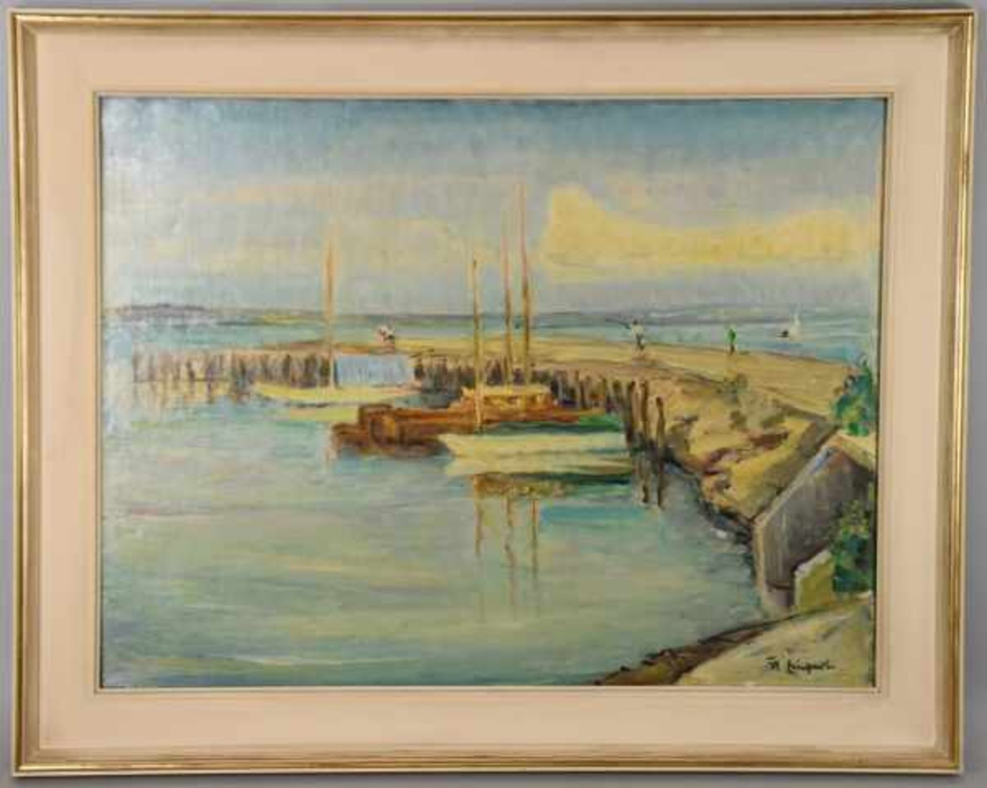 EINHART Karl (1884 - 1967 Konstanz) "Hafen am Bodensee" in warmen sommerlichem Licht, auf dem - Bild 2 aus 6