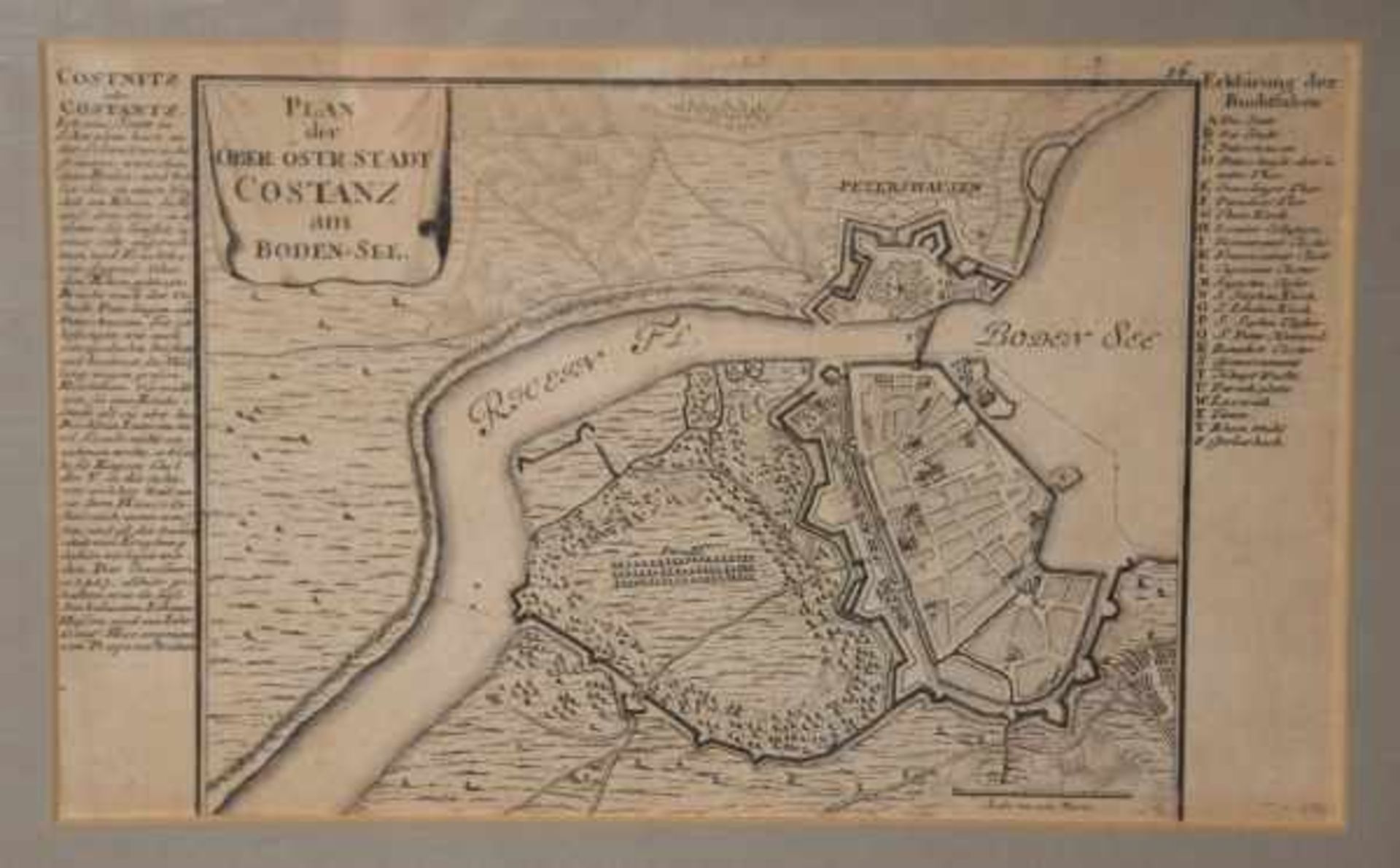 KONSTANZ "Plan der ober östr. Stadt Costanz", am Rhein und Bodensee mit Erklärung und Bezeichnung,