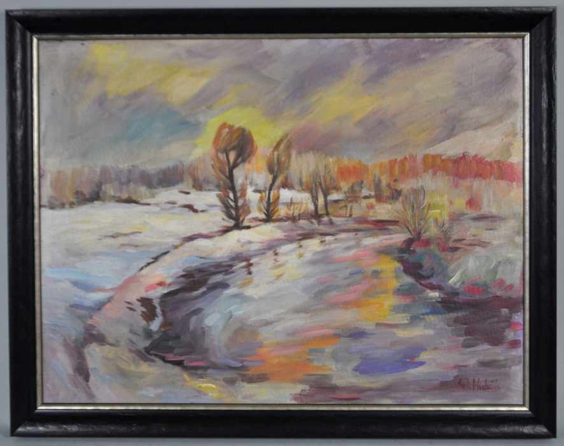 HUDECEK Antonin (1872 Loucká - 1941 Castolovice) "Winterlandschaft" mit Fluss und Bäumen, in - Image 2 of 5