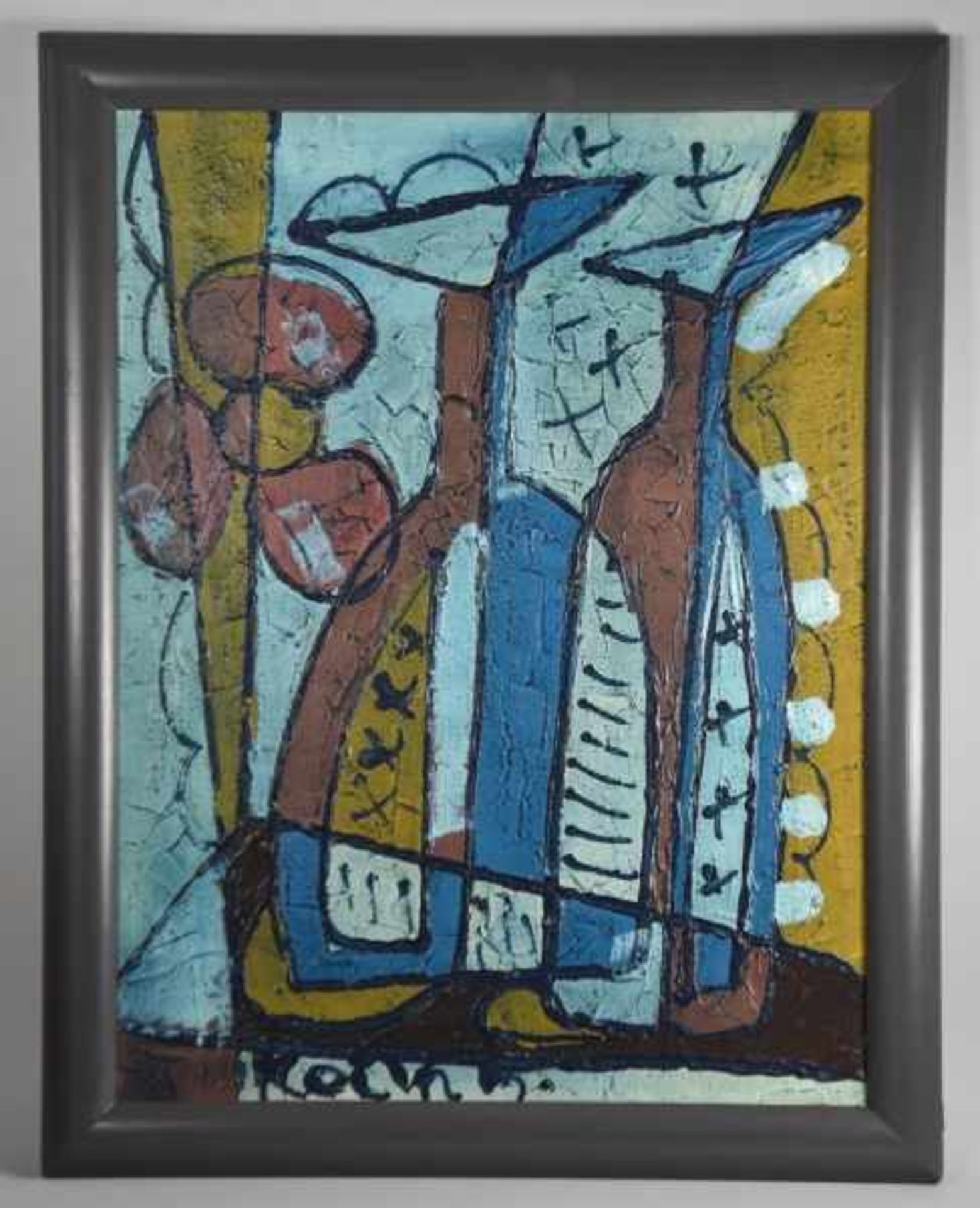 KECIR Bohumil Samuel (1904 Holice - 1987 Brünn) "Stilleben mit Flaschen u. Blume", farbige - Bild 2 aus 3