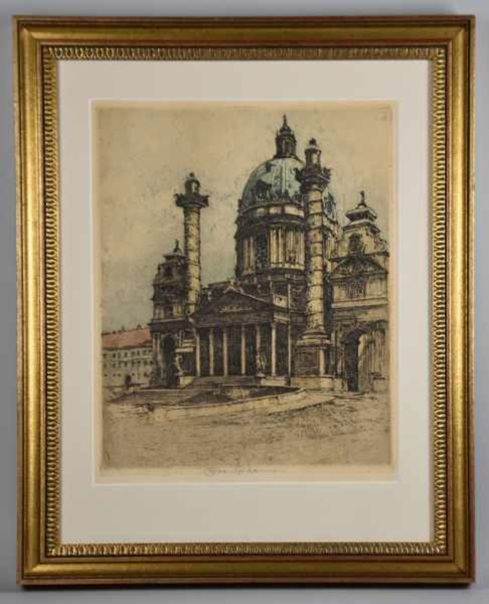 KASIMIR Robert (1914 - 2002 Wien), "Karlskirche in Wien", Sicht auf Hauptportal schräg von der Seite - Bild 2 aus 3