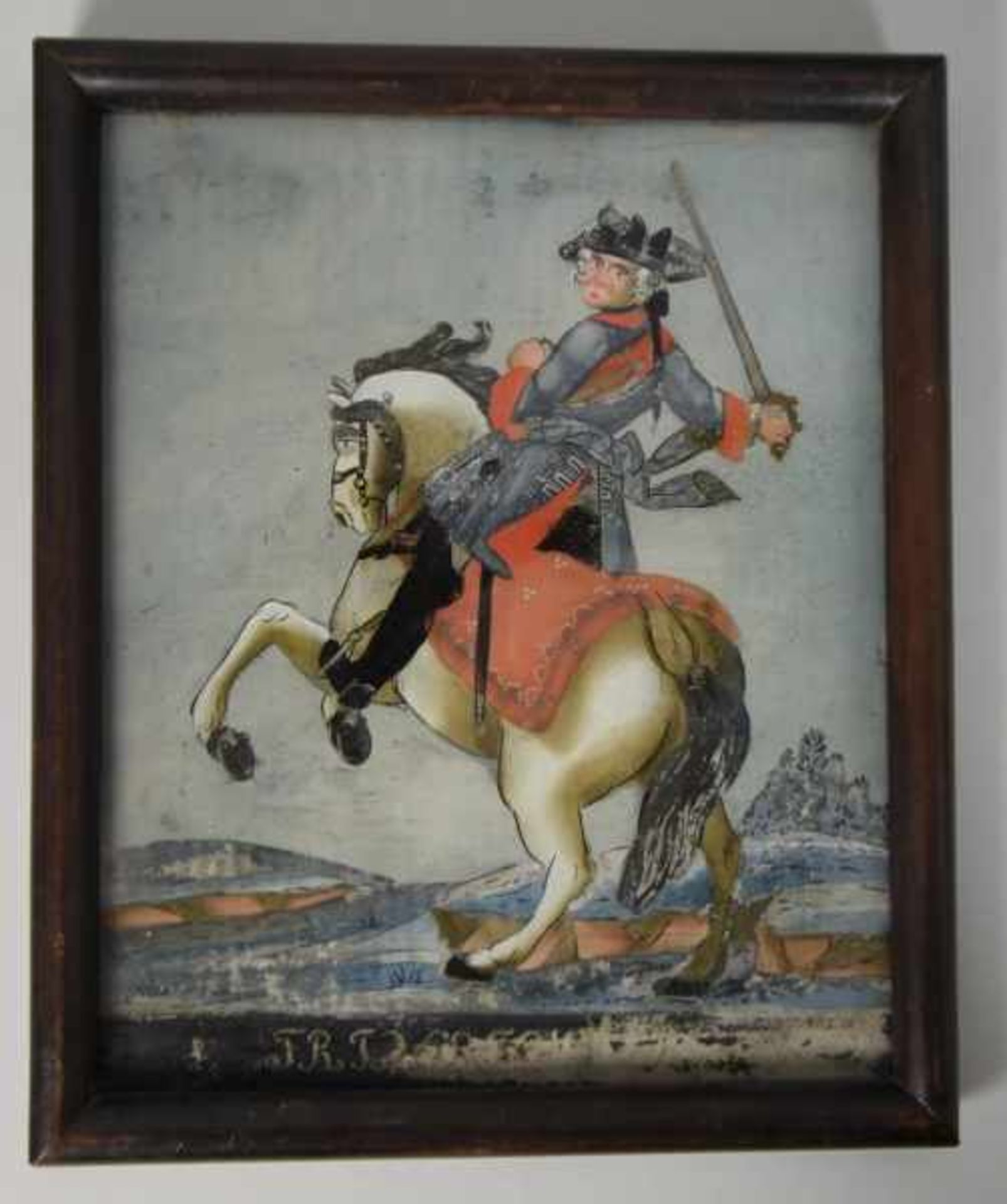 ZWEI HINTERGLASBILDER "Kaiser Joseph II." und "Friedrich der Große", je auf sich aufbäumendem - Image 2 of 4