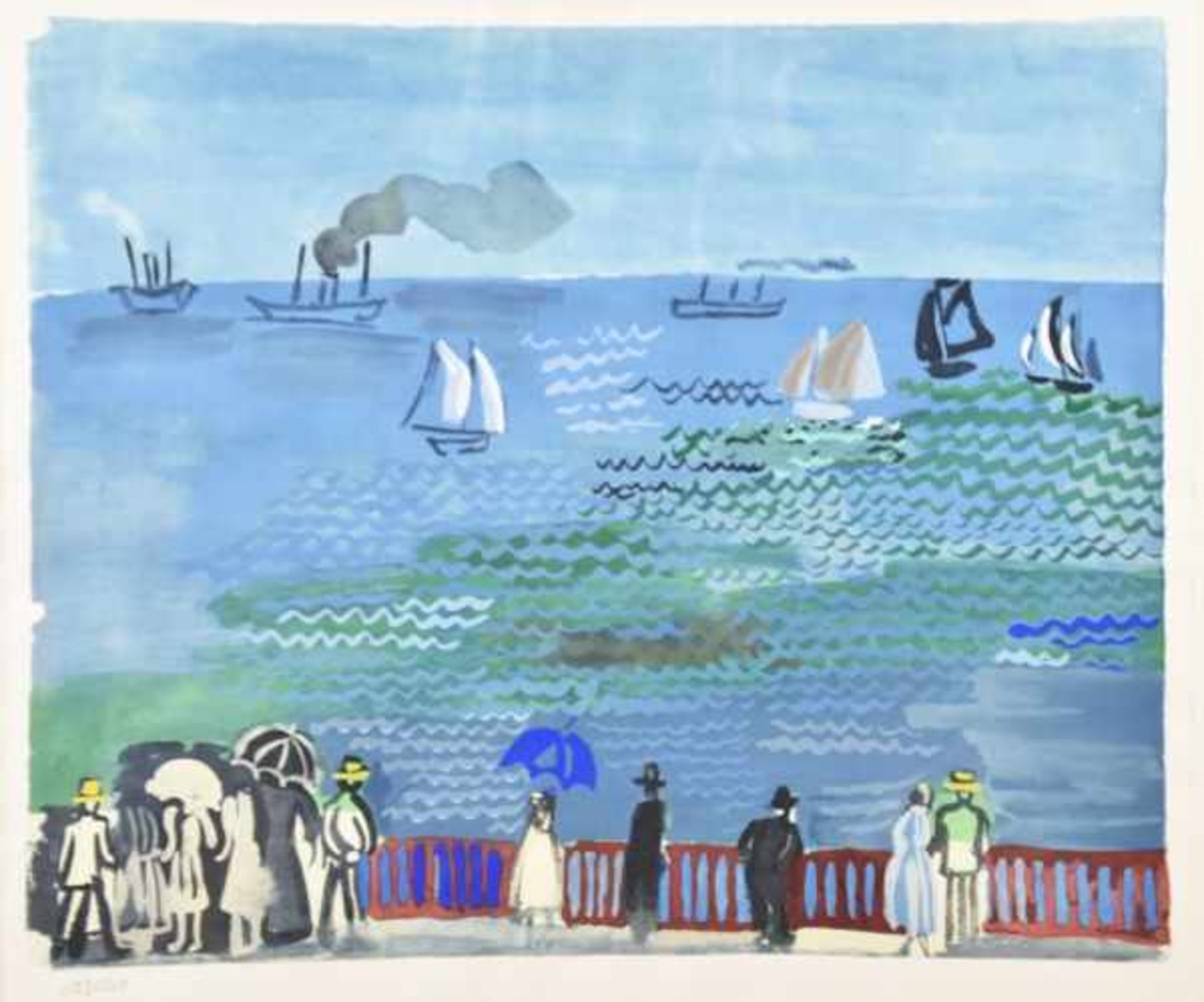 DUFY Raoul (1877 Le Havre - 1953 Forcalquier) "La mer au Havre", Ansicht von Promenade mit