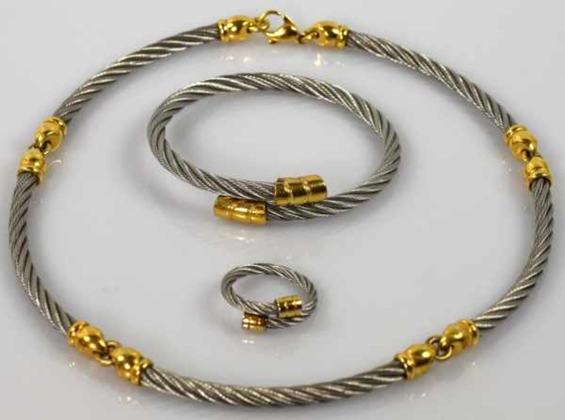 SCHMUCK-SET Philippe Charriol 3-teilig: Collier, Armband und Ring, in Seiloptik aus silberfarbenen