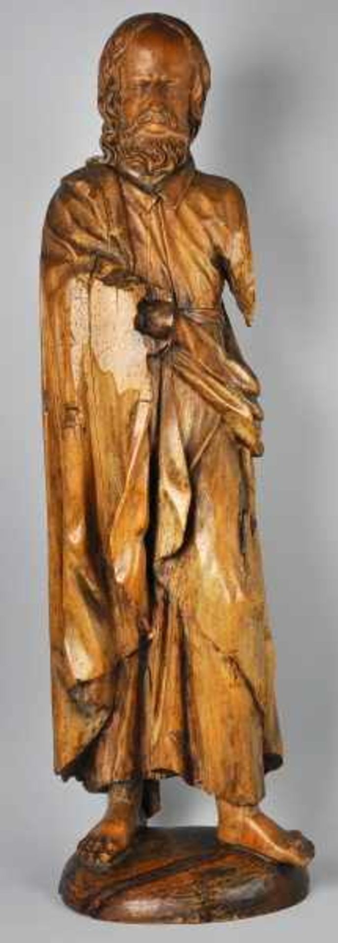CHRISTUS 3/4 rund geschnitzte Holzfigur, Rückseite gehöhlt, 17./18.Jh, auf späterer ovaler Basis,