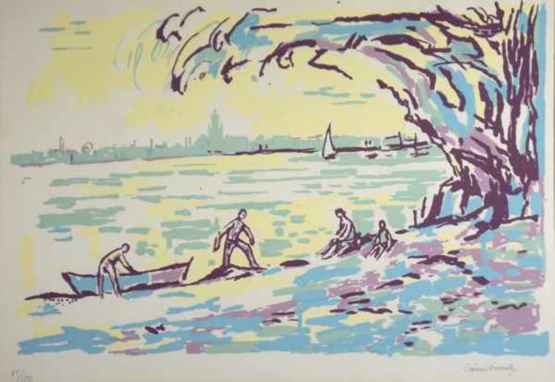 SAUERBRUCH Hans (1910 Marburg - 1996 Konstanz) "Blick auf Konstanz", vom Hörnle aus mit Personen