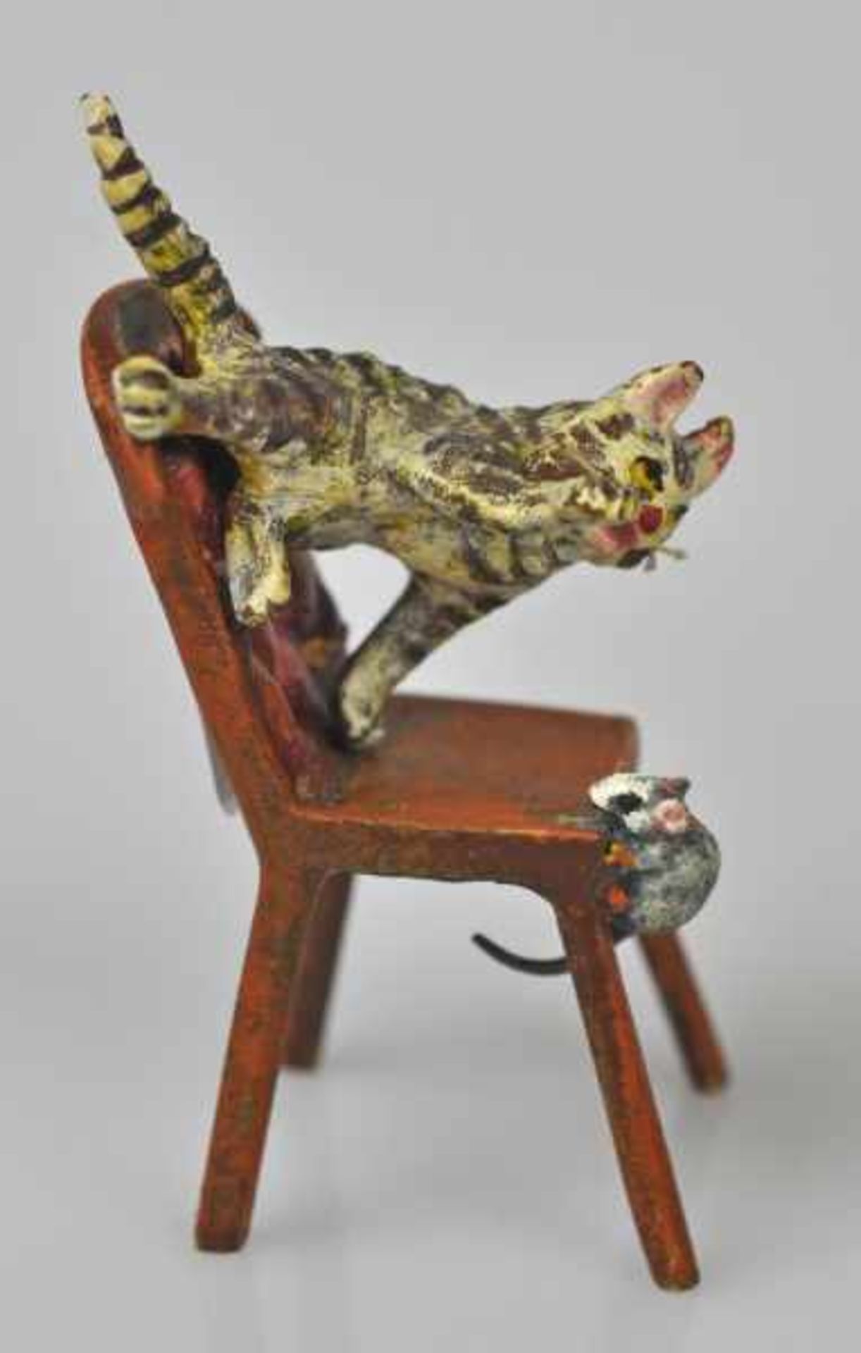 KATZE eine Maus jagend, auf Stuhl, Wiener Bronze, gemarkt u. bez. Bermann Wien, H 5cm - Image 5 of 5