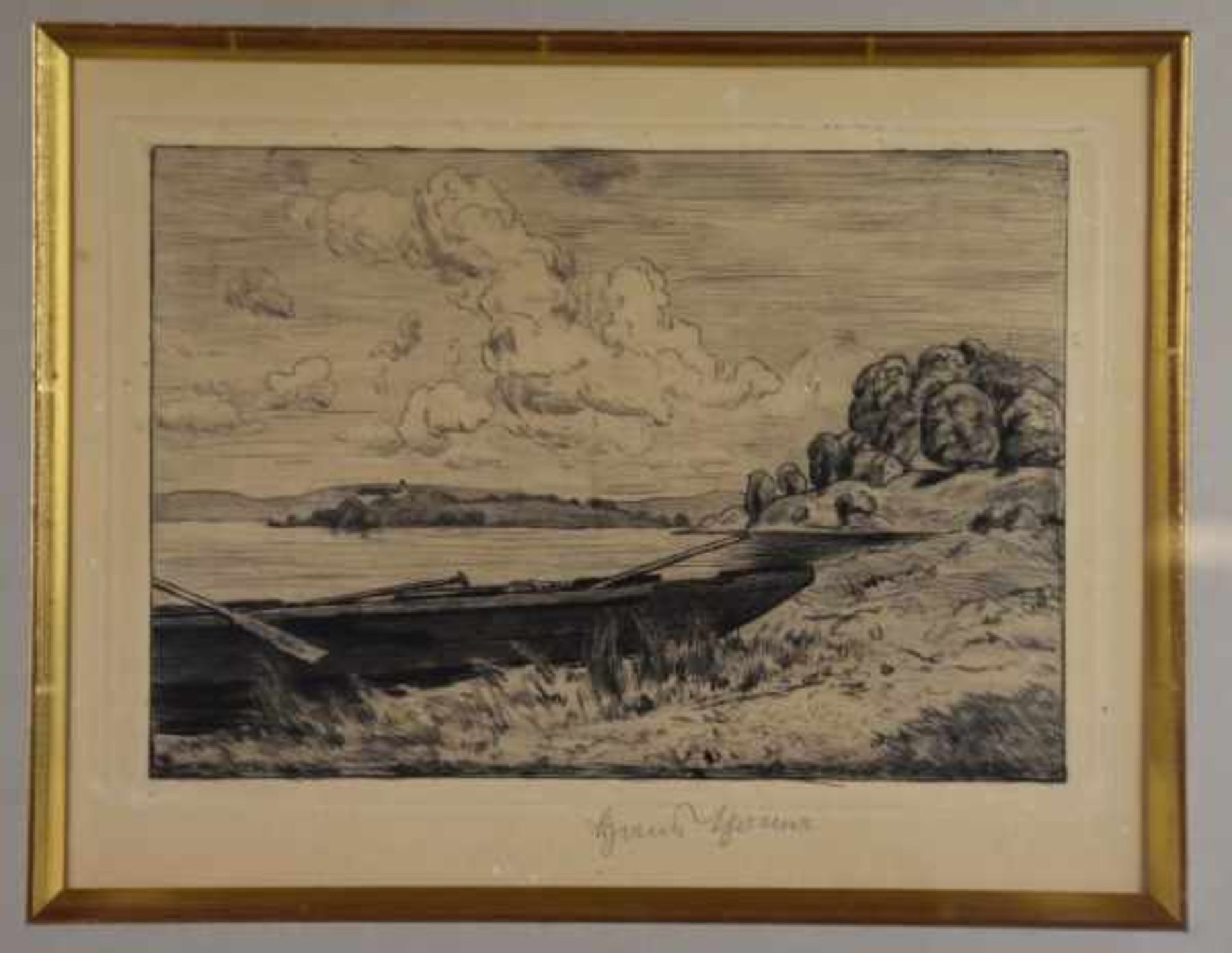 THOMA Hans (1839 Bernau im Schwarzwald - 1924 Karlsruhe) "Ruderboot am See", Radierung, unten mittig