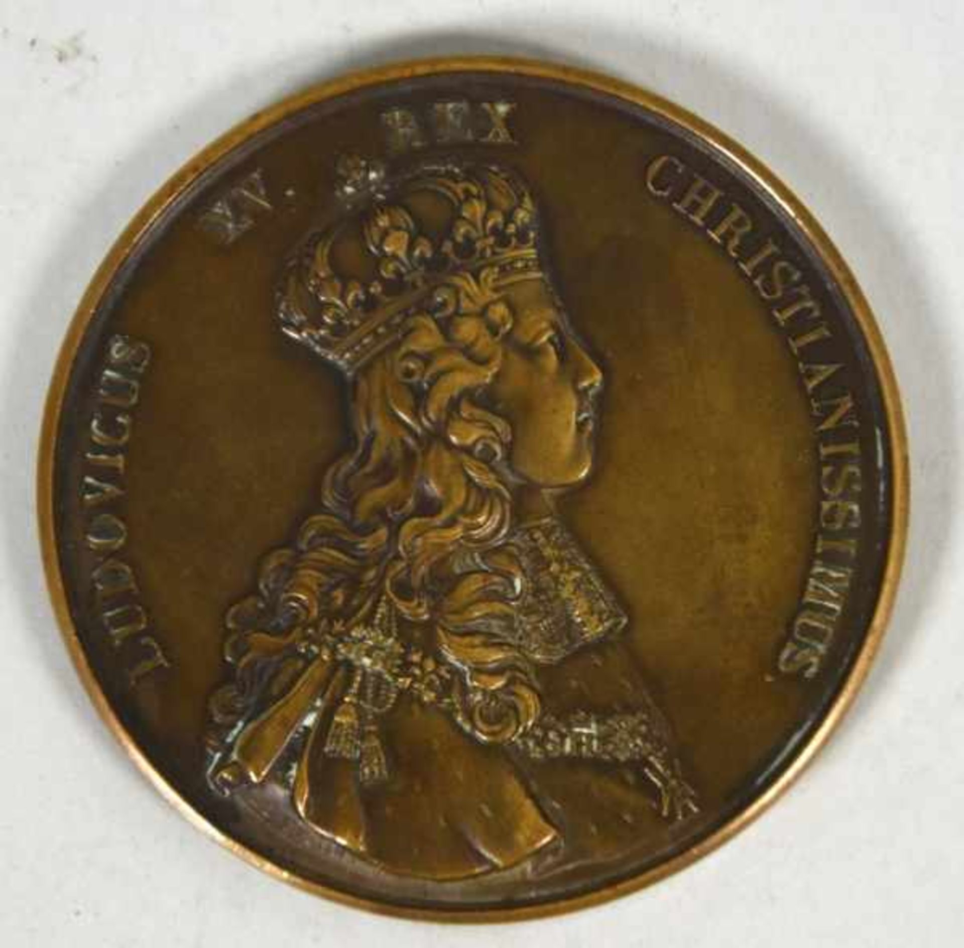 MEDAILLE Bronze "Ludovicus XV. Rex Christianissimus", rückseitig Darstellung der Krönung, D 75mm - Bild 2 aus 2