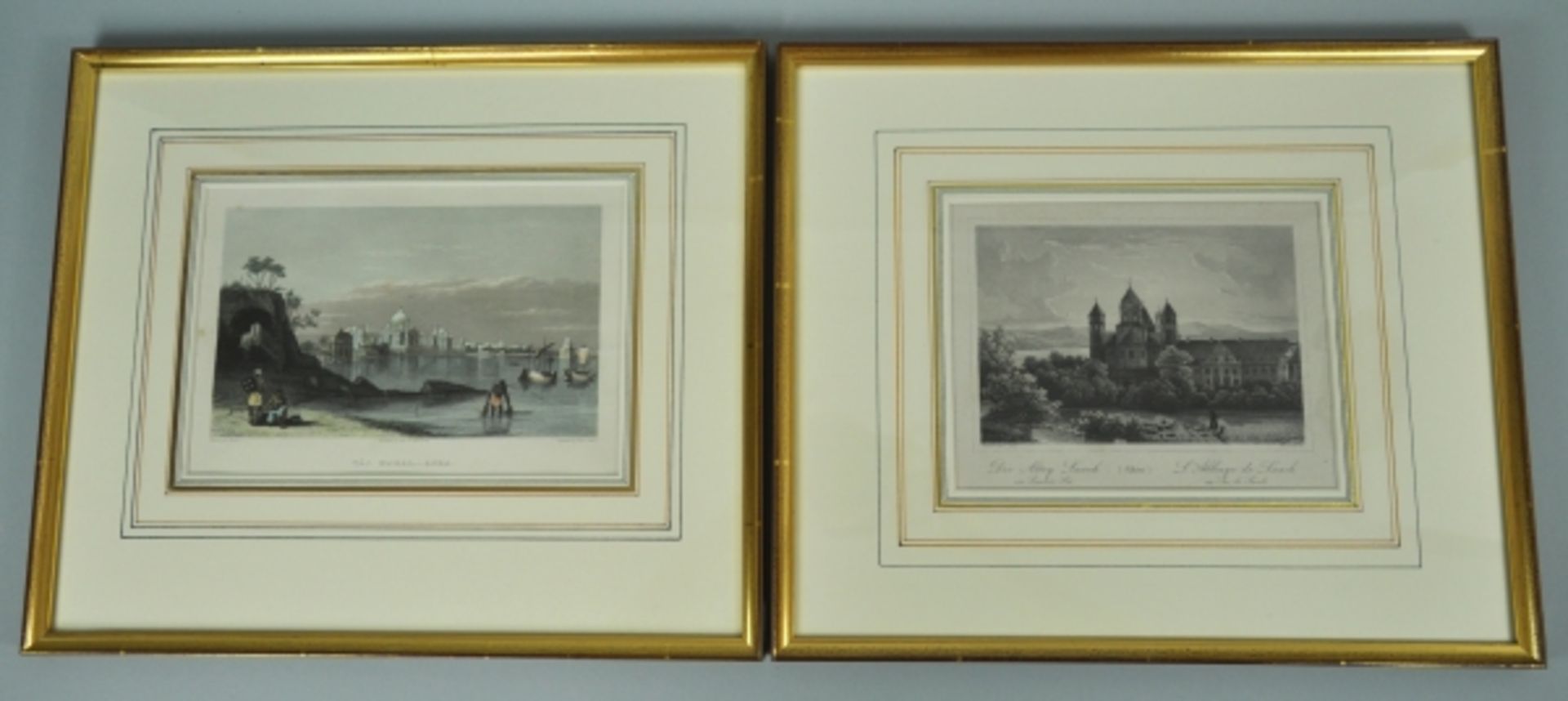 STAHLSTICH-LOT 4-teilig, verschieden, bestehend aus "Taj Mahal-Agra" (koloriert), "Die Abtey Laach", - Bild 4 aus 6