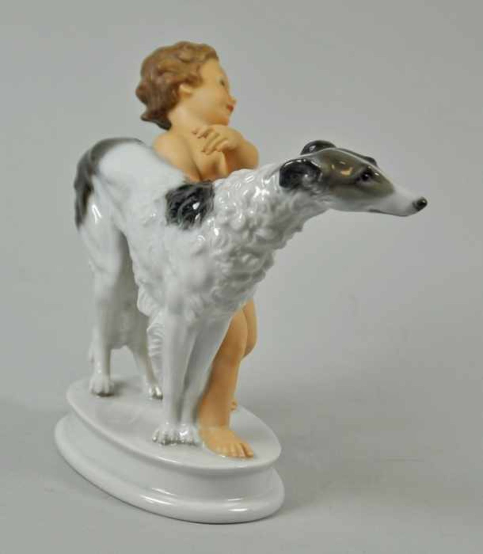 PUTTO MIT WINDHUND "Windspiel", Putto einen Windhund am Halsband haltend, fein polychrom - Bild 10 aus 13