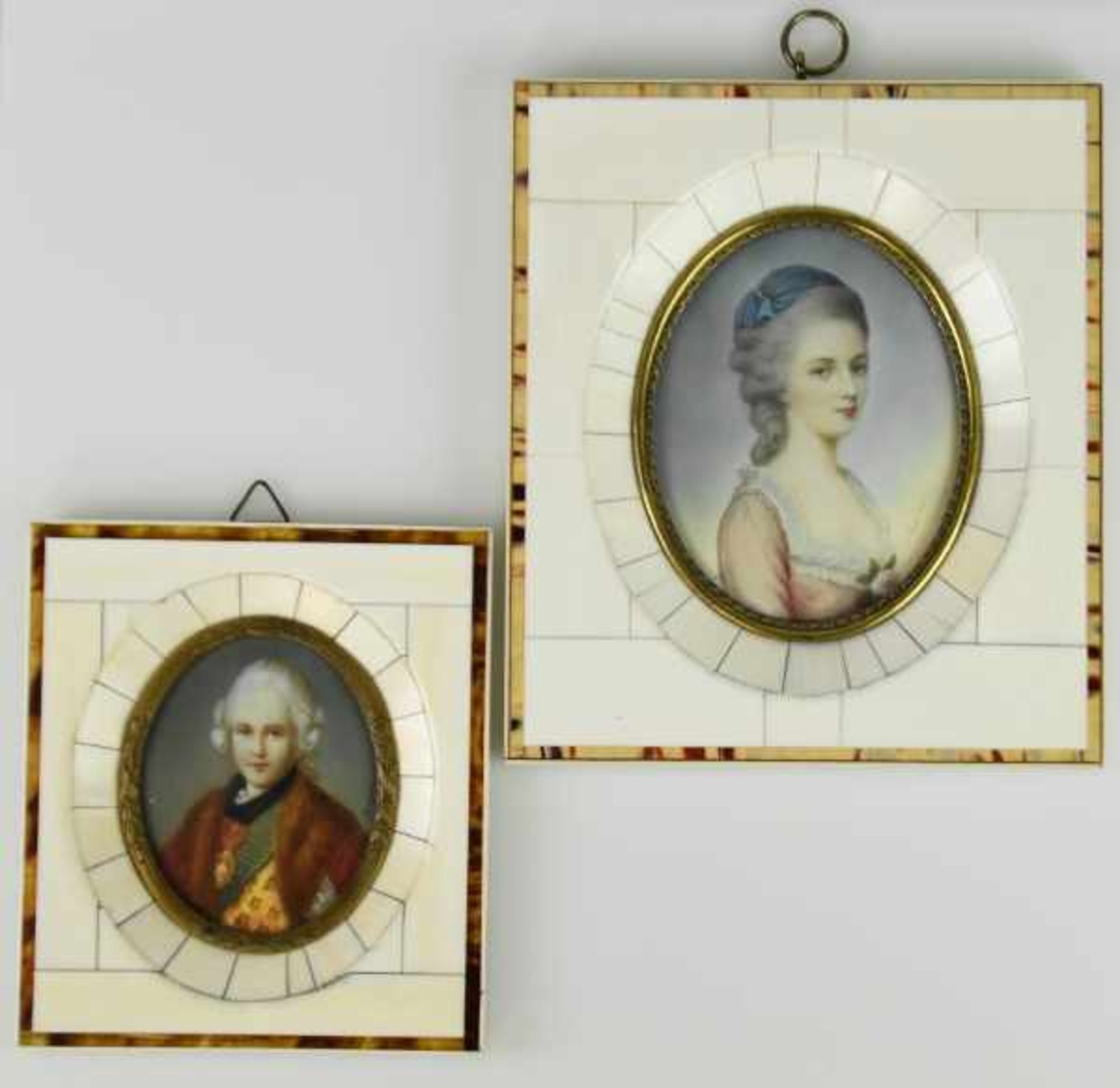 PAAR MINIATUREN bestehend aus "Mozart" u. "Constanze Weber"(Mozarts Braut), Miniaturmalerei auf