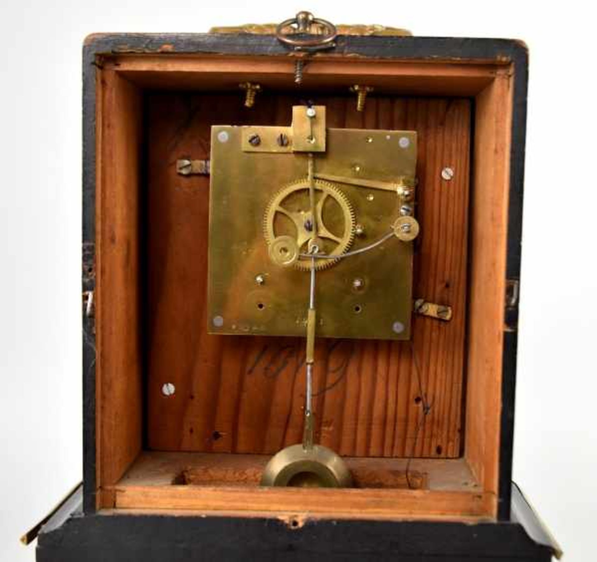 TISCHUHR mit Tragegriff, "Carriage Clock", rechteckiges schwarz lackiertes Holzgehäuse mit - Bild 3 aus 3