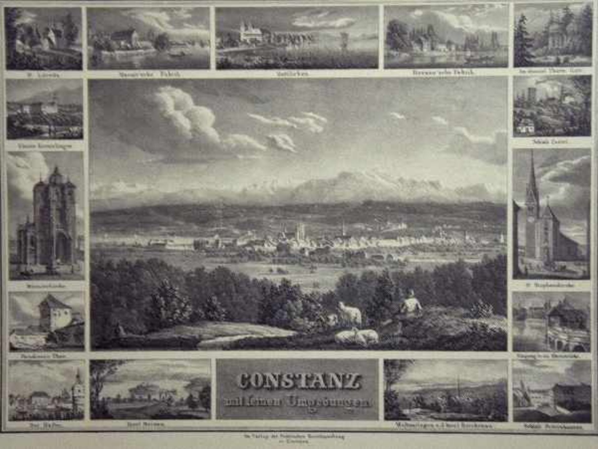 ANSICHT "Konstanz", mit seinen Umgebungen, Souvenirblatt mit großer Ansicht von Konstanz und 15 - Image 2 of 3