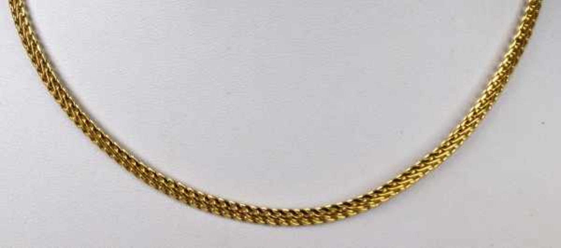 COLLIER flaches, durchbrochenes, poliertes Band mit Ringverschluß, Gelbgold 14ct, 9,5g, 42cm- - -