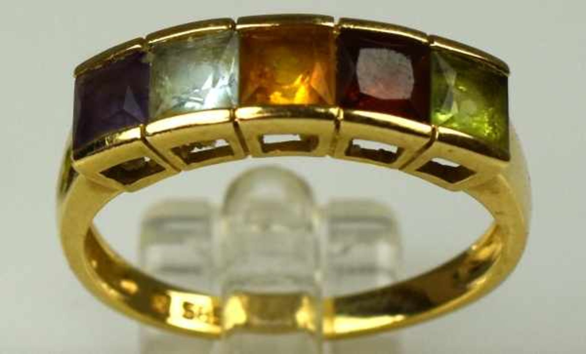 SCHMUCK-LOT 2tlg. mit Farbsteinbesatz: RING, Schauseitenbogen besetzt mit 5 viereckigen, - Bild 2 aus 2