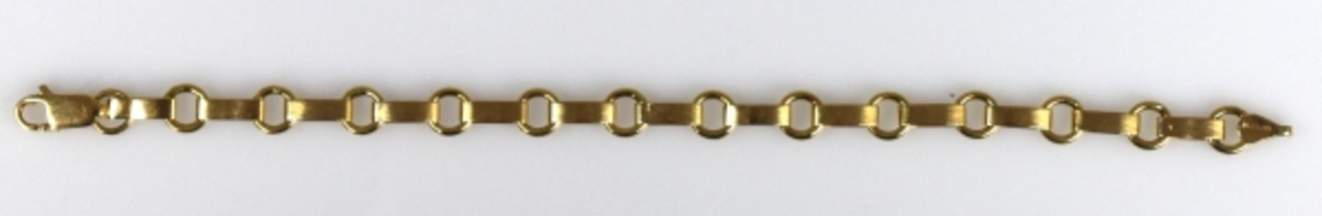 ARMBAND rechteckige, flache Glieder im Wechsel mit kleinen Ringen, Karabinerverschluß, Gelbgold