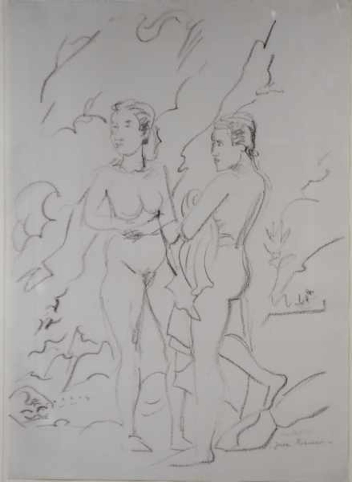 HECKEL Erich (1883 Döbeln - 1970 Radolfzell) "Zwei Frauen", stehend als Akte, eine den Rücken zum