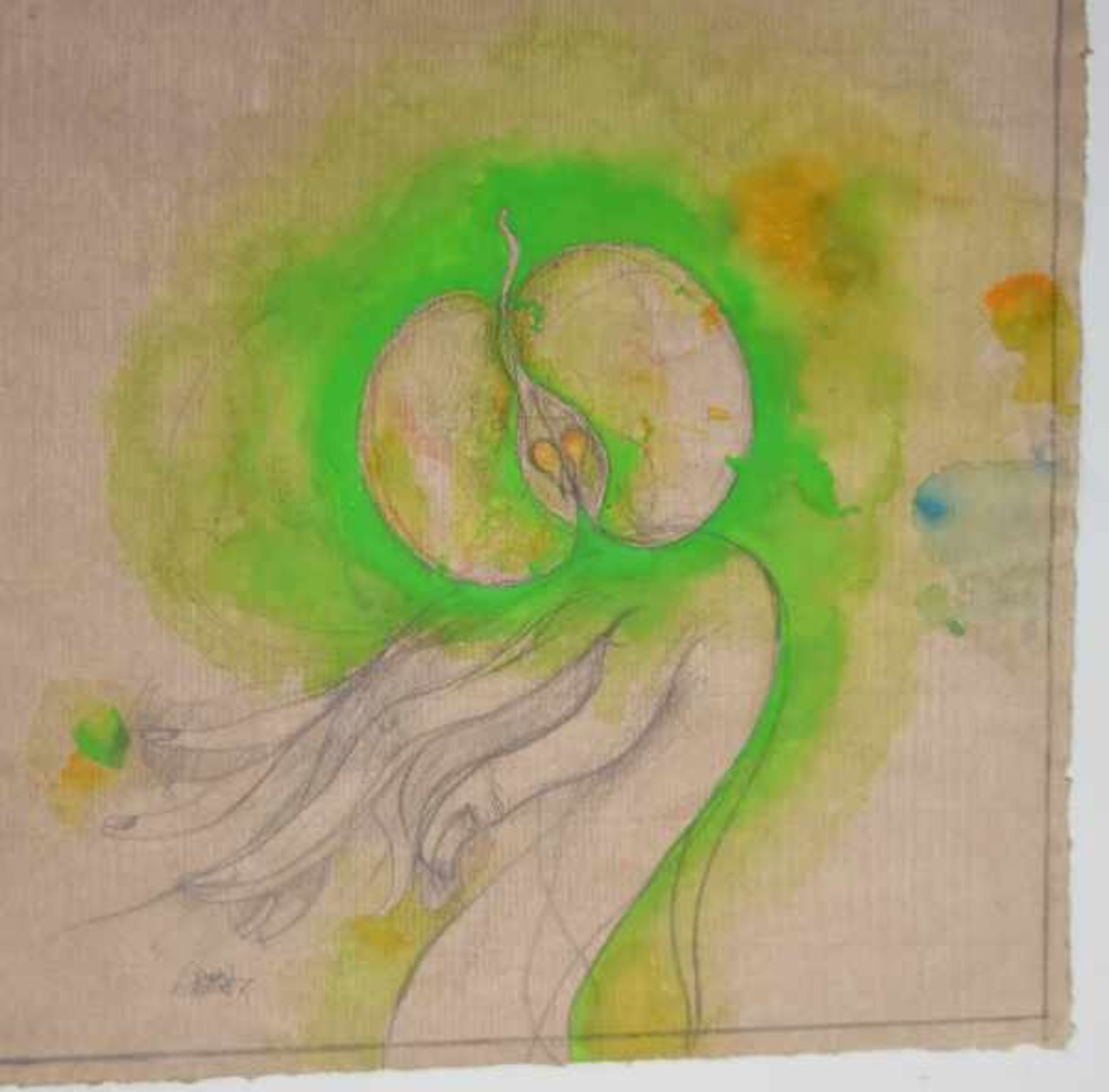 BRUNI Bruno (1935 Gradara) "Hand mit grünem Apfel" Bleistiftzeichnung mit Aquarell auf getöntem - Bild 3 aus 7