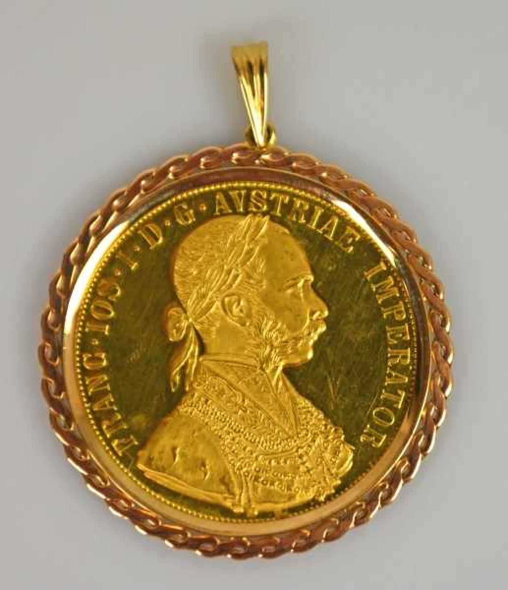 ANHÄNGER Gold-Münze Franz Josef II von Österreich, Nachprägung, 4 Dukaten in Goldfassung 14ct,