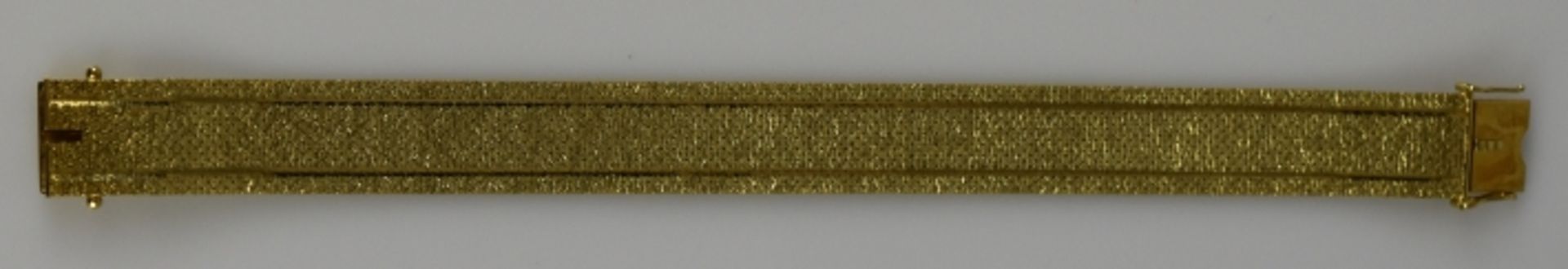 BREITES ARMBAND satiniert mit polierten Streifen, Steckverschluß und Sicherheitsachten, Gelbgold - Bild 2 aus 2