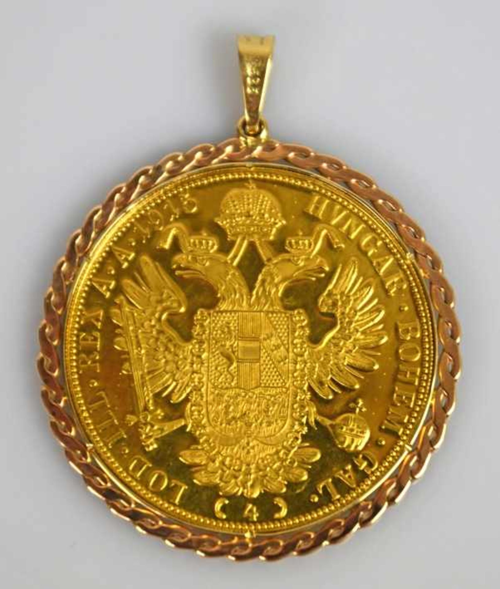 ANHÄNGER Gold-Münze Franz Josef II von Österreich, Nachprägung, 4 Dukaten in Goldfassung 14ct, - Image 2 of 2