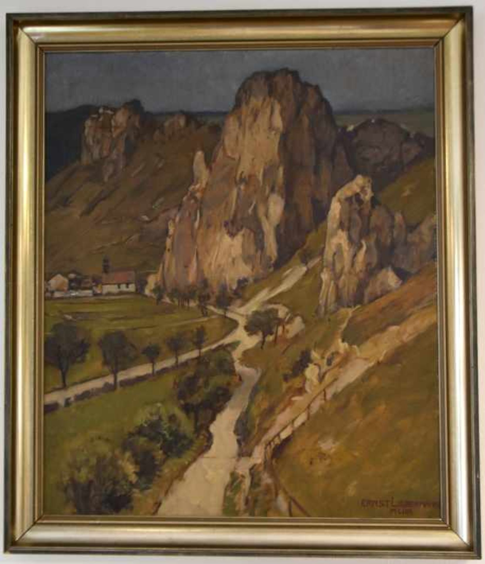 LIEBERMANN Ernst (1869 Meiningen - 1960 Beuerberg) "Felsenlandschaft" mit Straßen, links Kirche u. - Bild 2 aus 3
