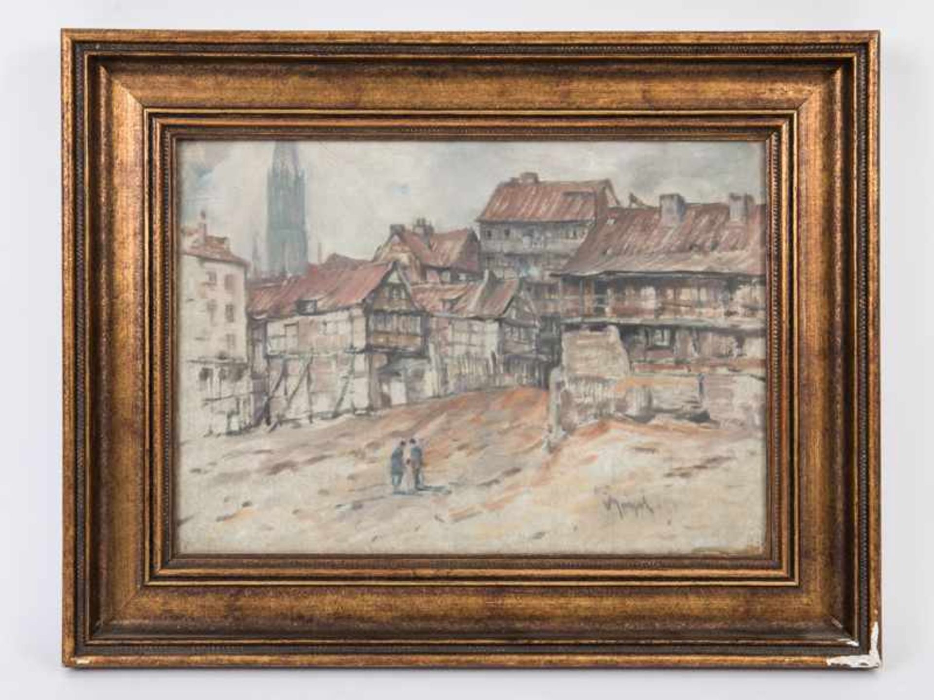 Bögel, Oskar (1871 - 1964). Mischtechnik auf Papier, "Motiv aus dem Gängeviertel der Hamburger