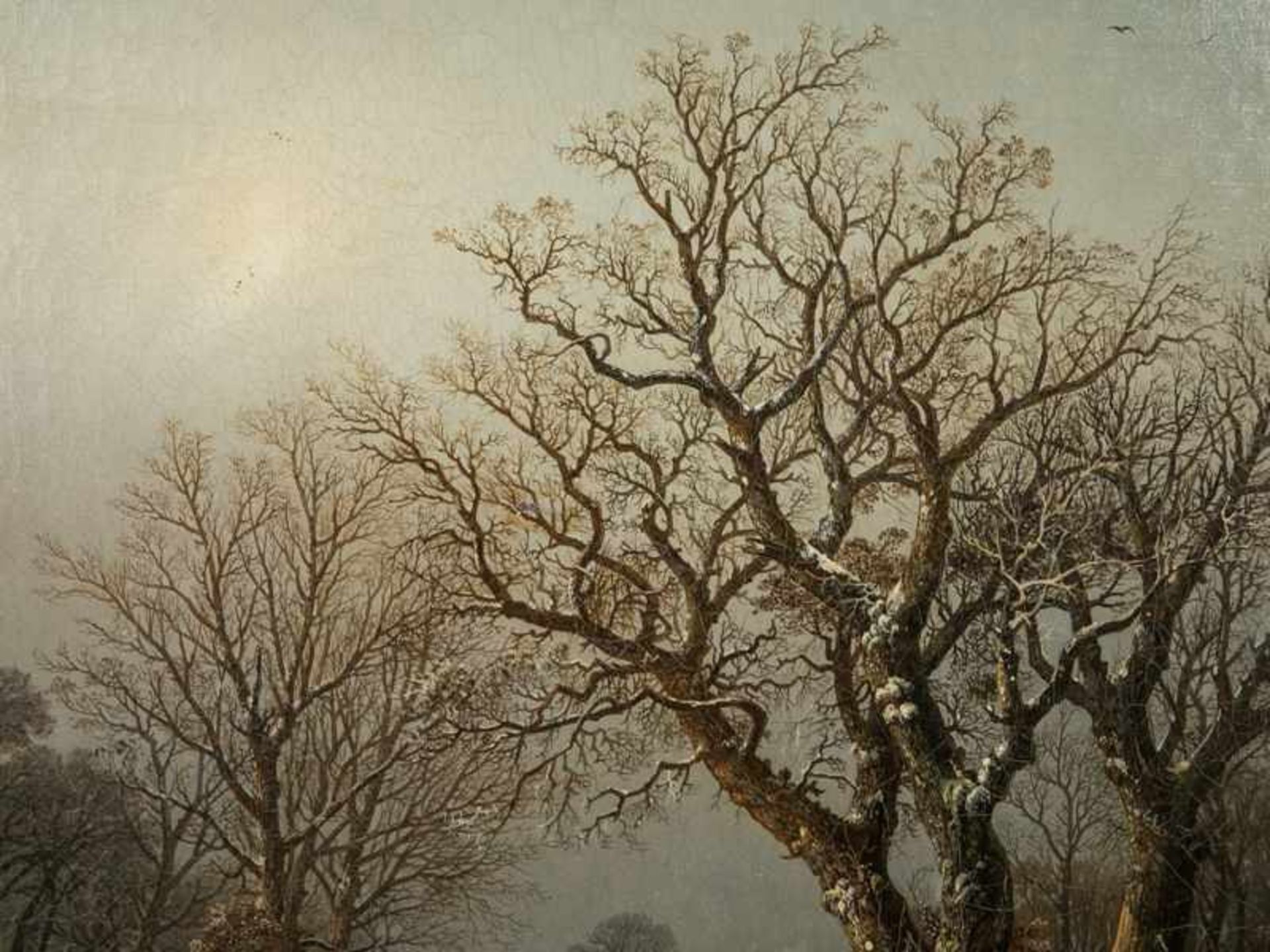 Maler der Spätromantik ("H. Oesterreich"), 19. Jh. Öl auf Leinwand, "Winterliches Dorfpanorama an - Bild 7 aus 11