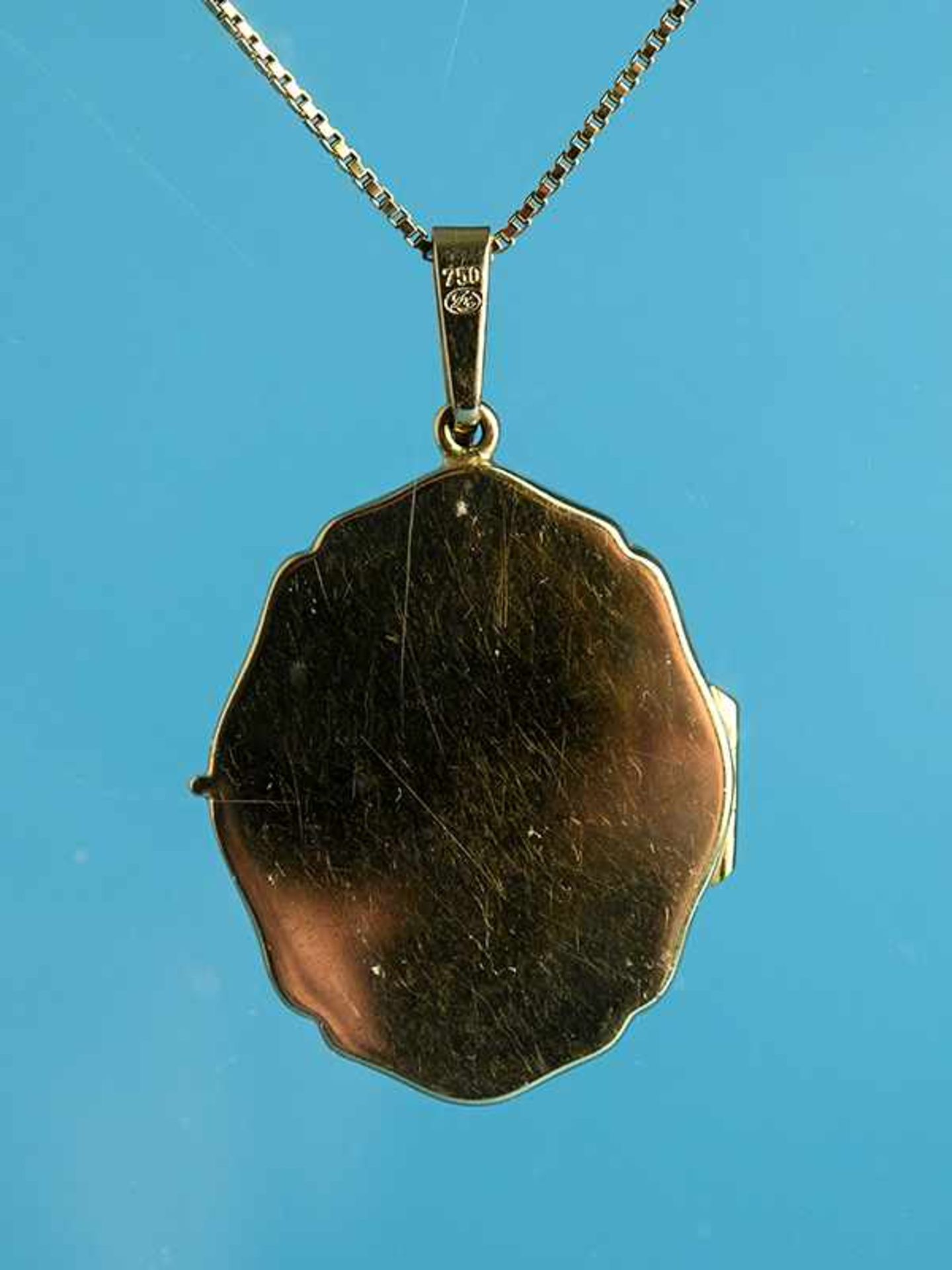 Medaillonanhänger mit langer Collierkette, 20. Jh. 750/- Gelbgold. Gesamtgewicht ca. 23 g. - Bild 3 aus 4