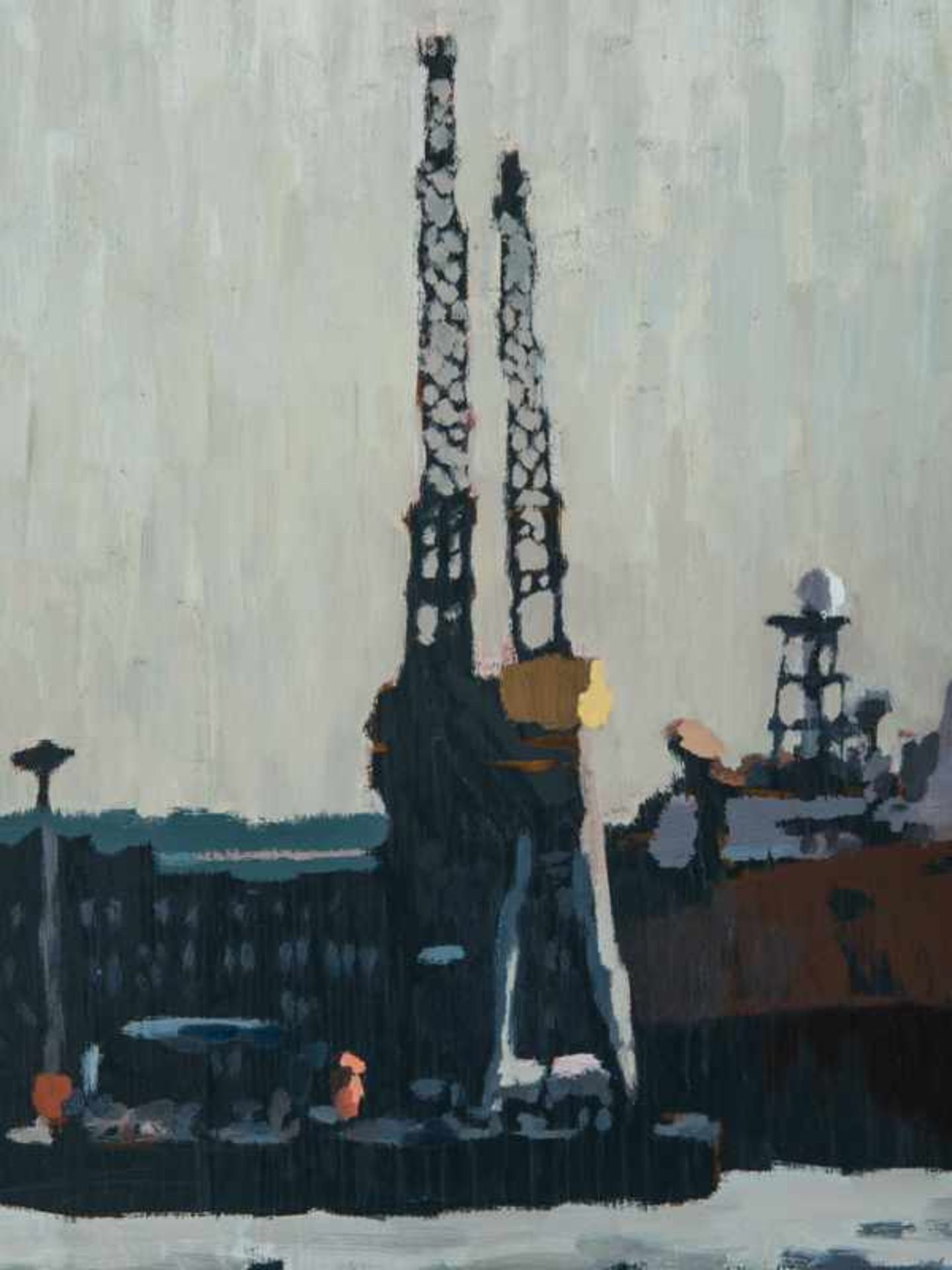 Köllmann, David (* 1976). Öl auf Holz, "Winterlicher Hamburger Hafen", 2016; im von mit - Image 5 of 6