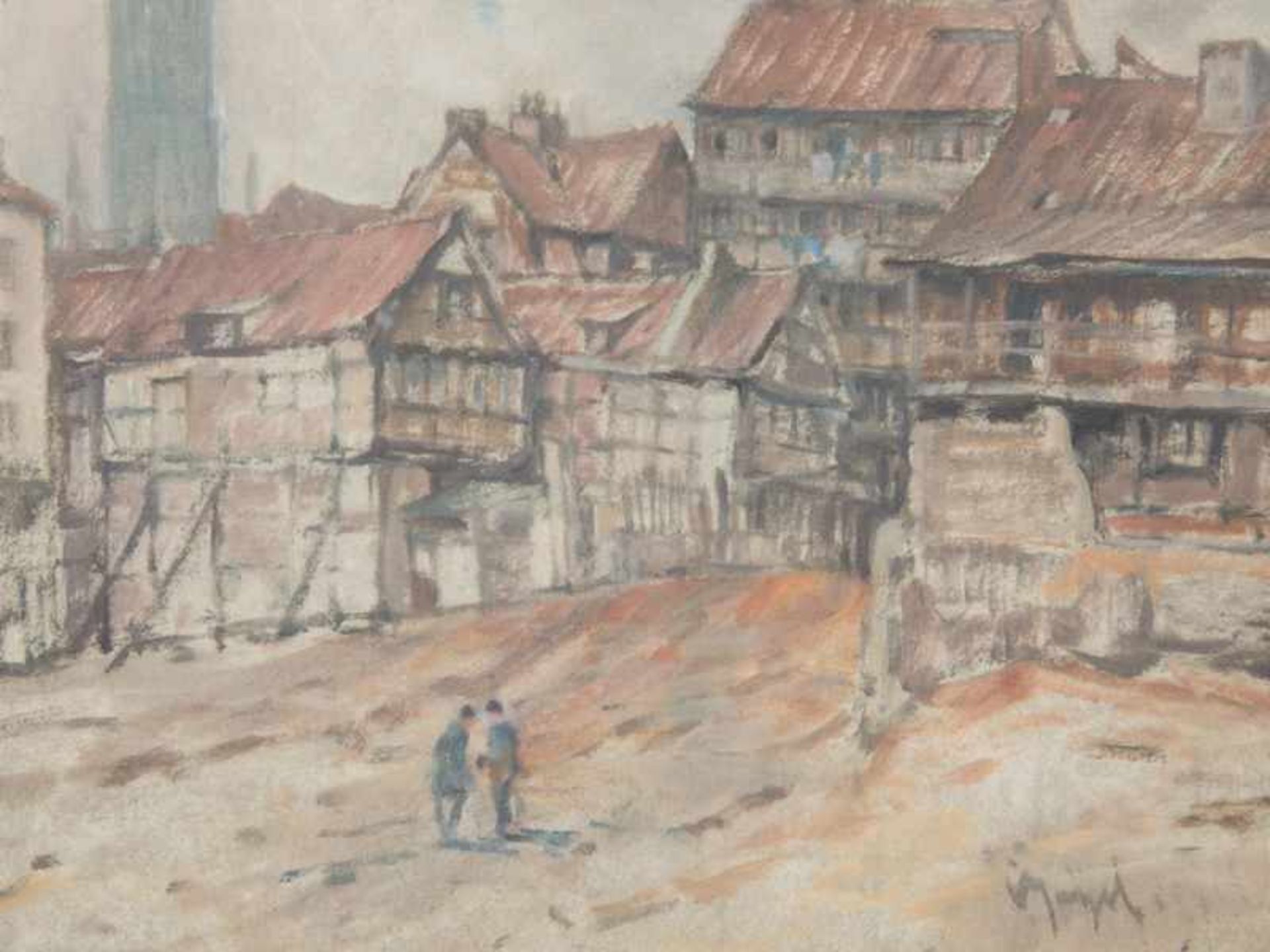 Bögel, Oskar (1871 - 1964). Mischtechnik auf Papier, "Motiv aus dem Gängeviertel der Hamburger - Image 2 of 4