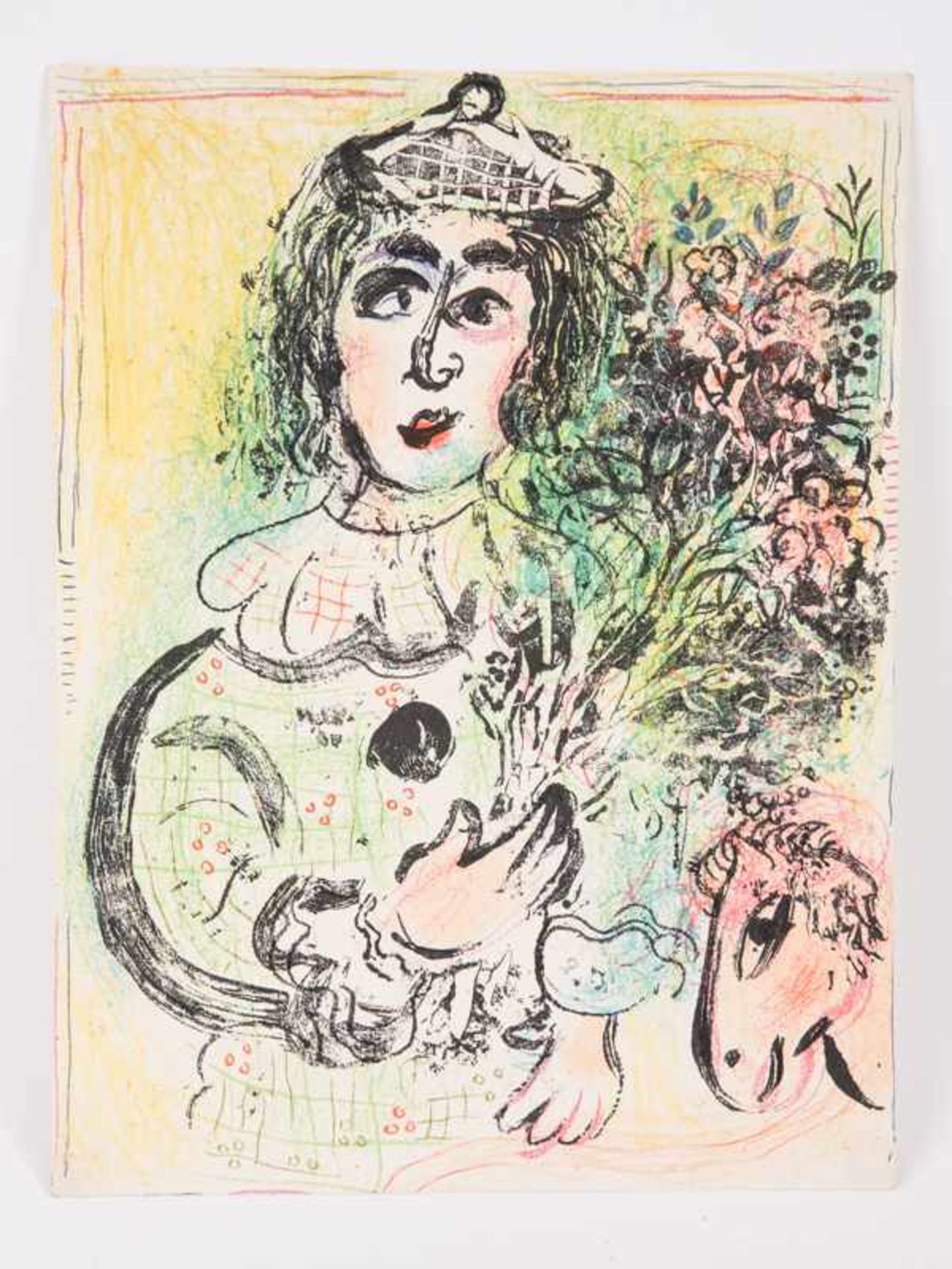 Chagall, Marc (1887 - 1985). Farblithographie, "Blumengeschmückter Clown", unsigniert; verlegt bei
