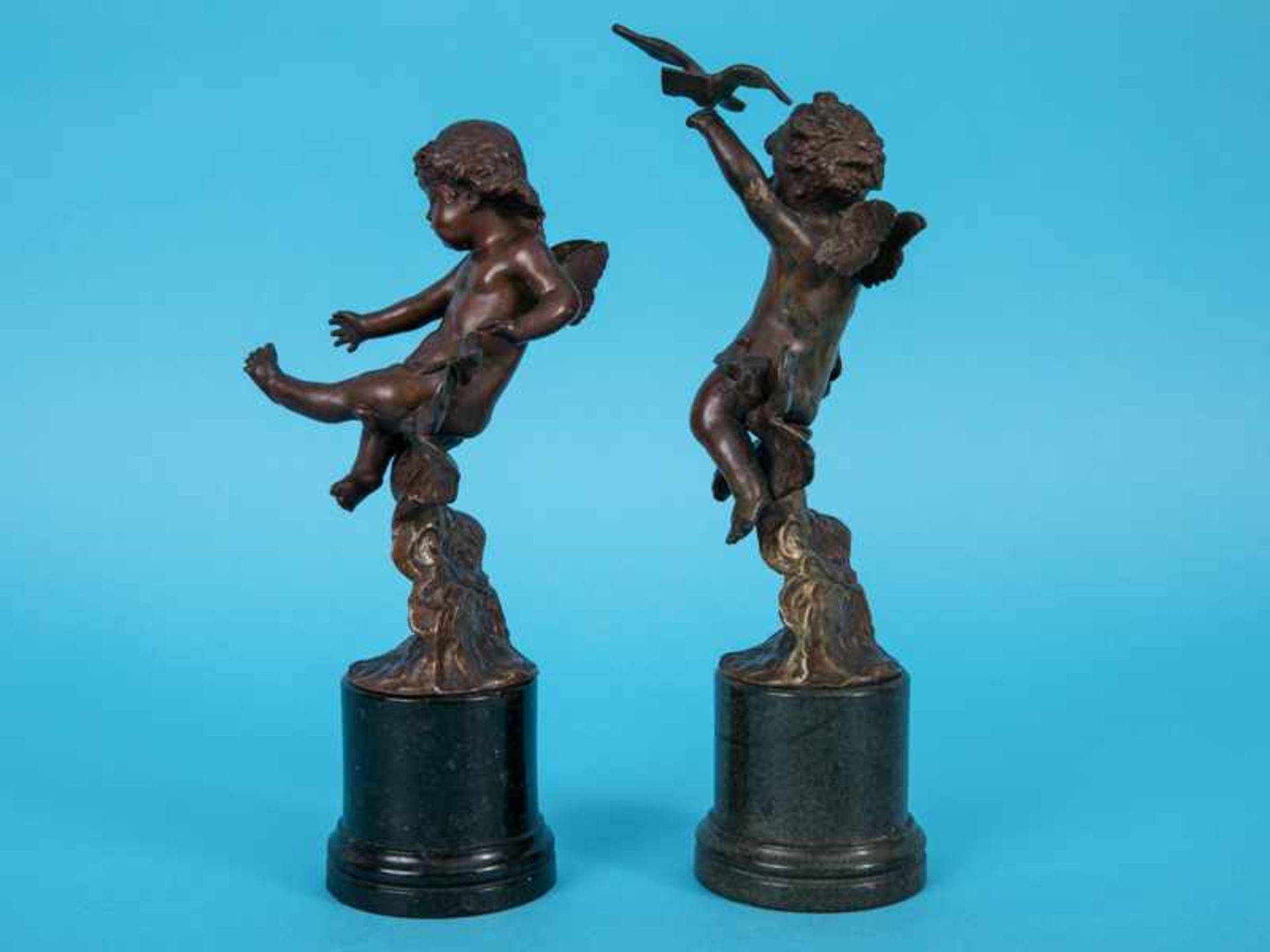 Iffland, Franz (1862 - 1935). Paar Putti-/Amoretten-Figurenplastiken, Bronze, goldbraunfarbig - Bild 8 aus 12