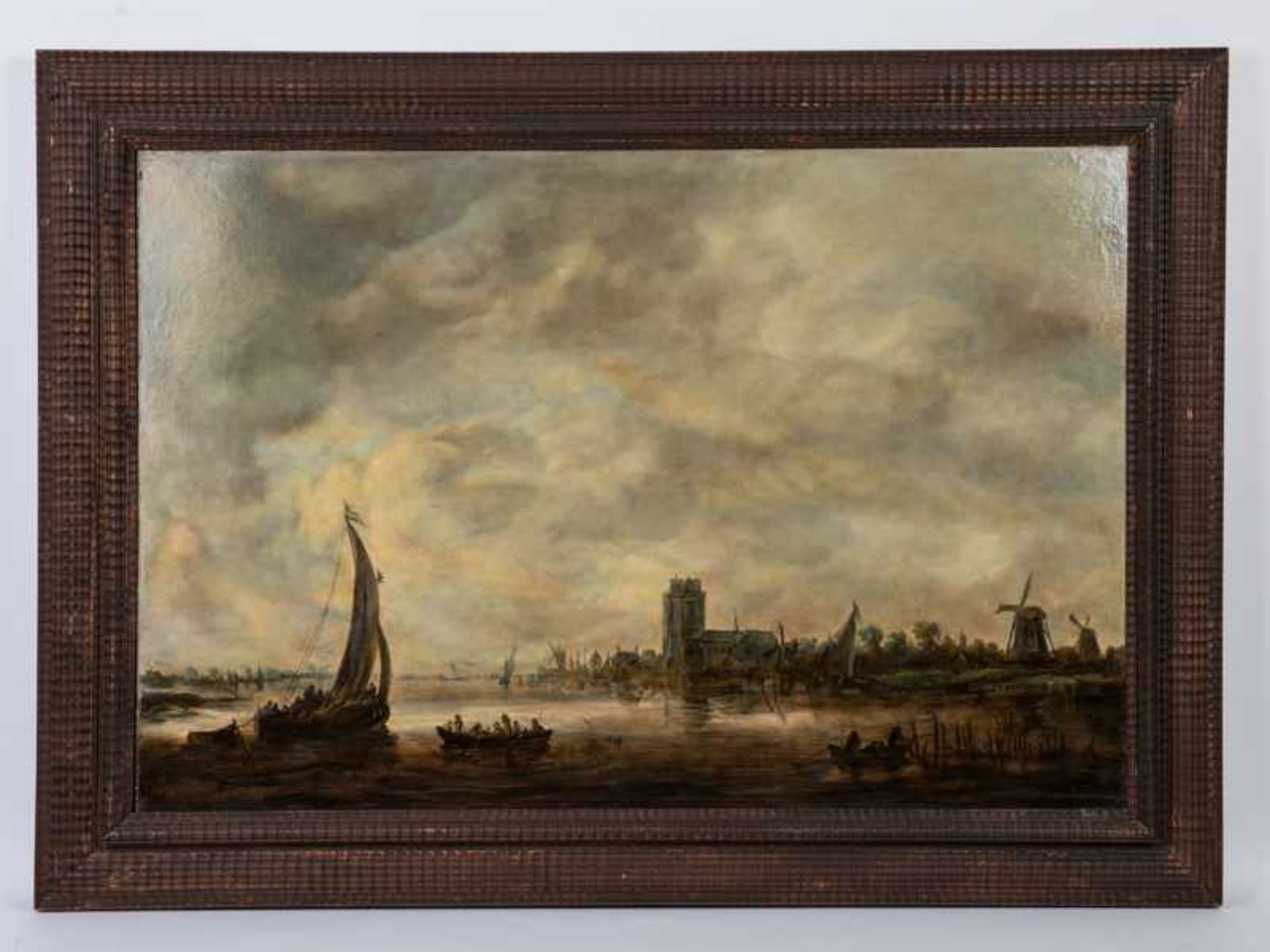 Kopist des 20. Jh. nach Jan van Goyen (1596 - 1656). Öl auf Holz, "Ansicht von Dordrecht";