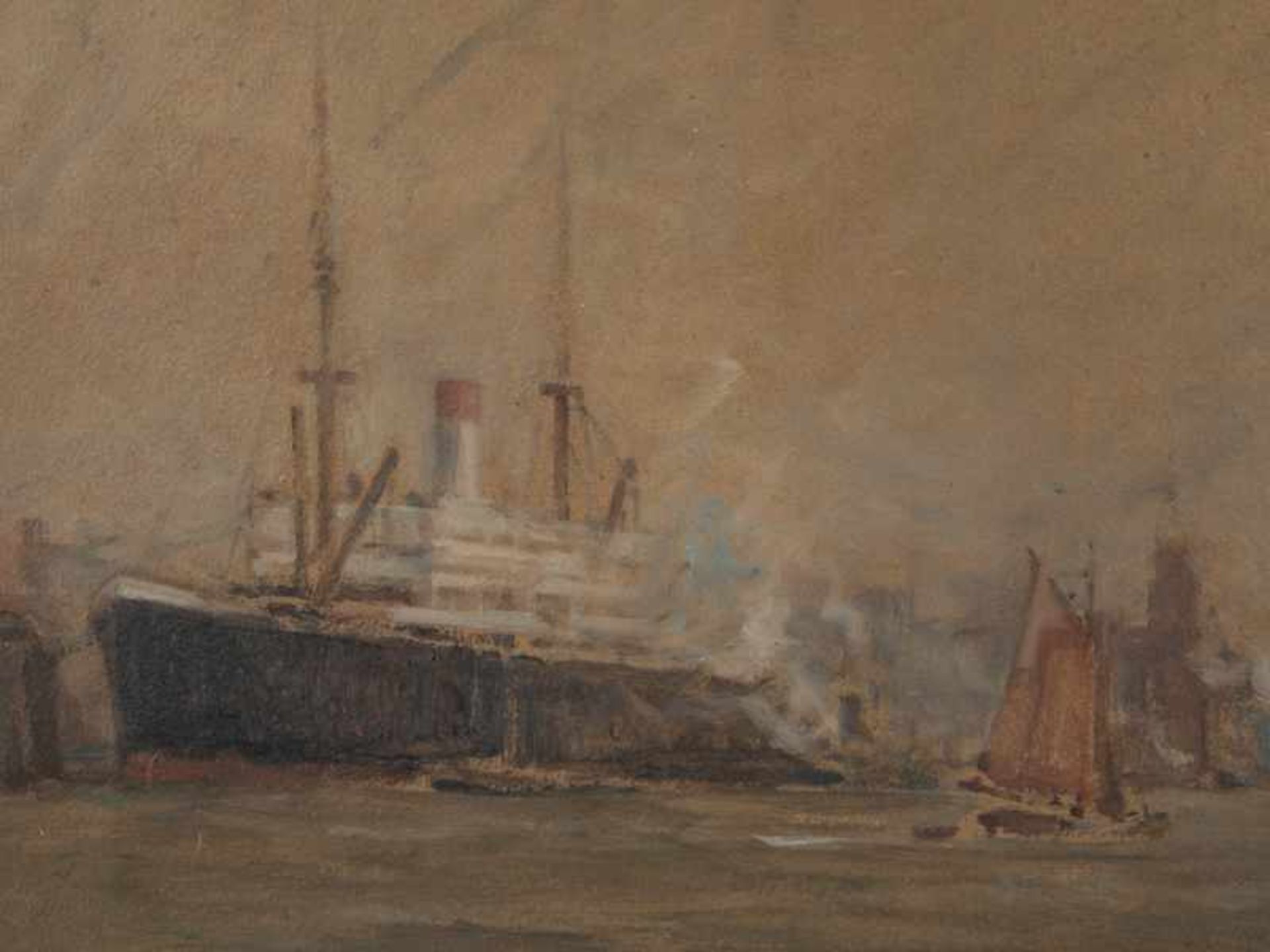 Bögel, Oskar (1871 - 1964). Öl auf Karton, "Hamburger Hafen mit diversen verschiedenen Schiffen, - Bild 2 aus 7
