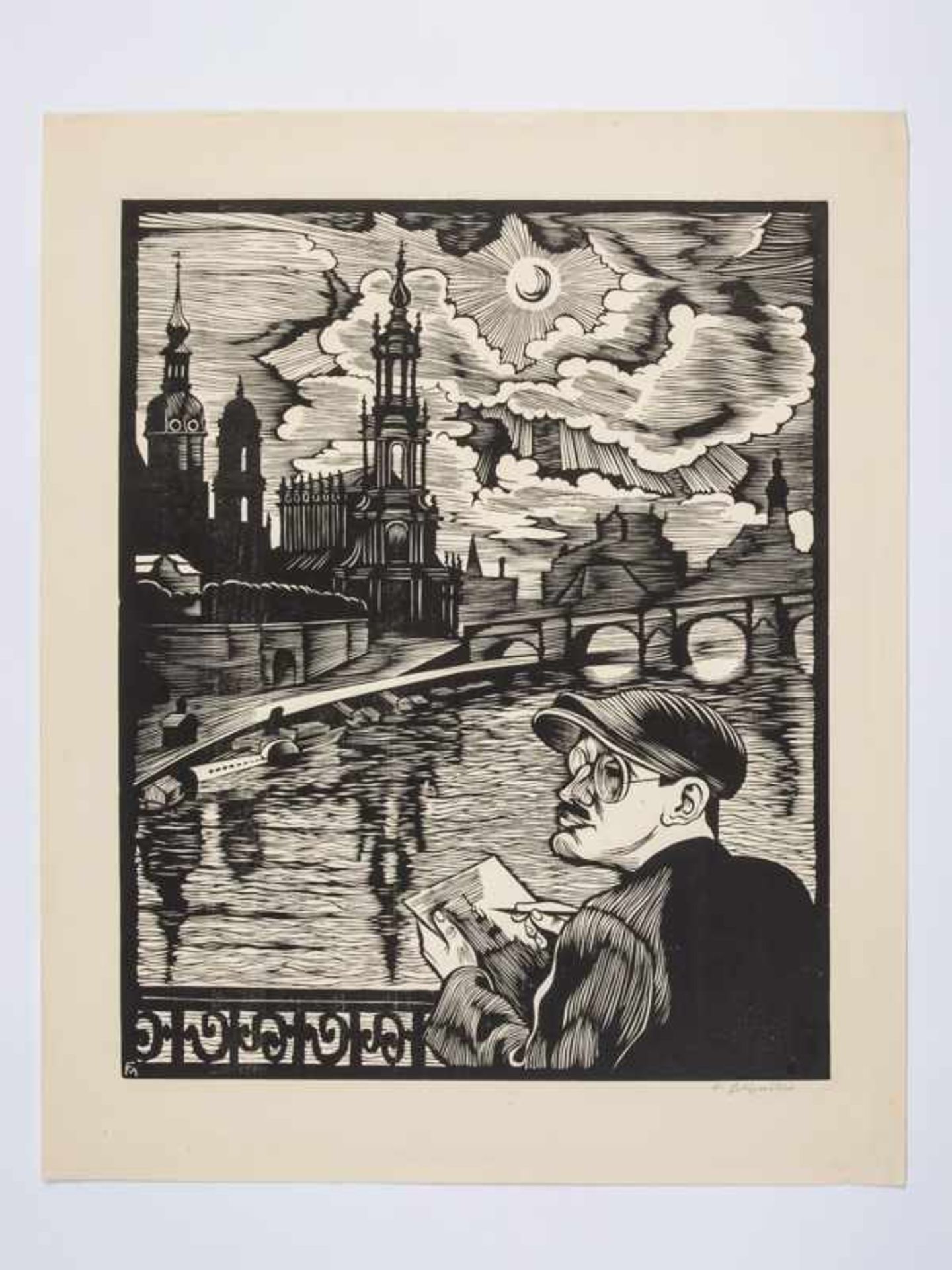 Felixmüller, Conrad (1897 - 1977). 2 Holzschnitte, 1) "Selbst vor Dresden", 1930; 2) "Knabenchor, - Image 2 of 5